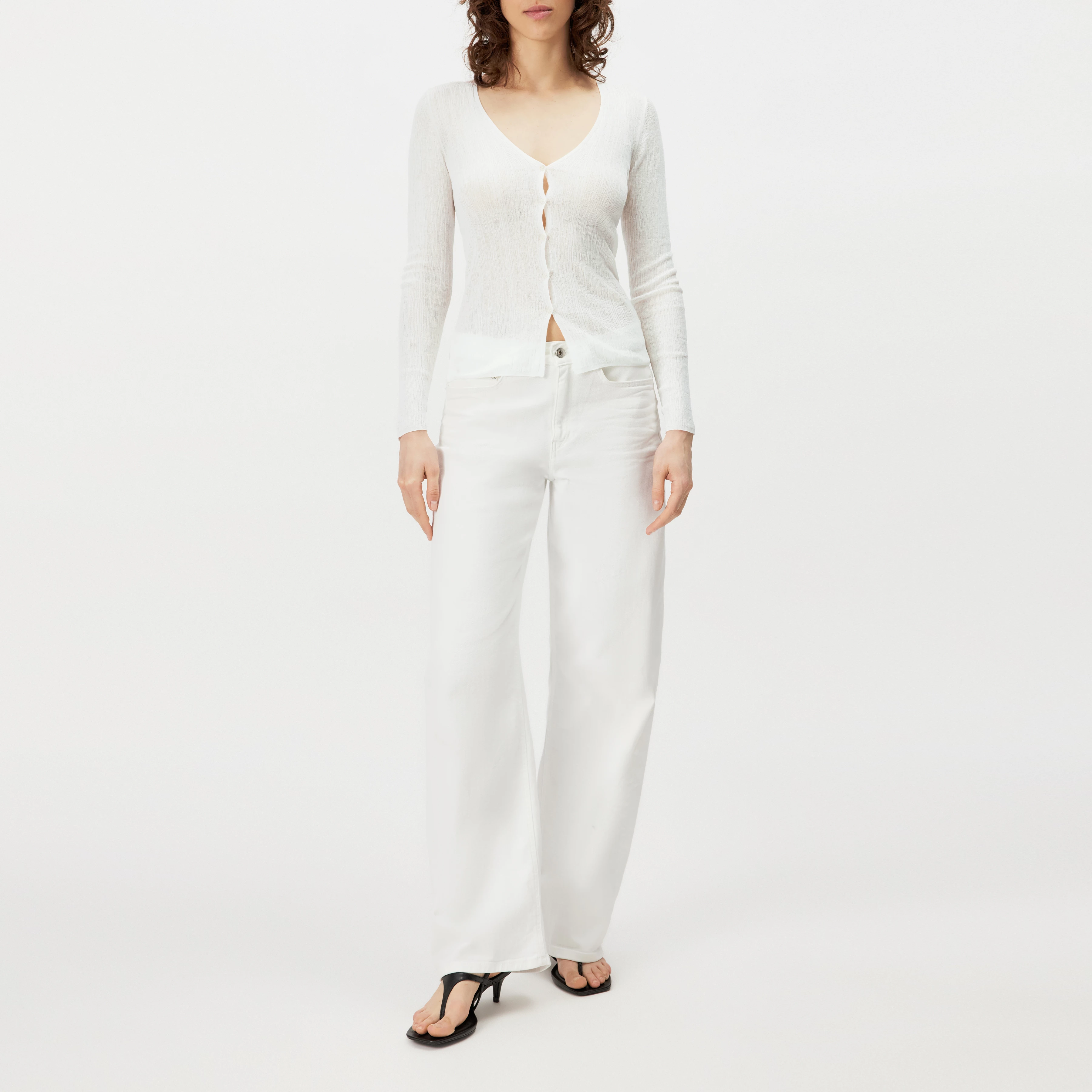 ANIELY - Tight Fit V-Neck Cardigan in Pure Cotton - women - off white - Ganzkörper-Frontansicht