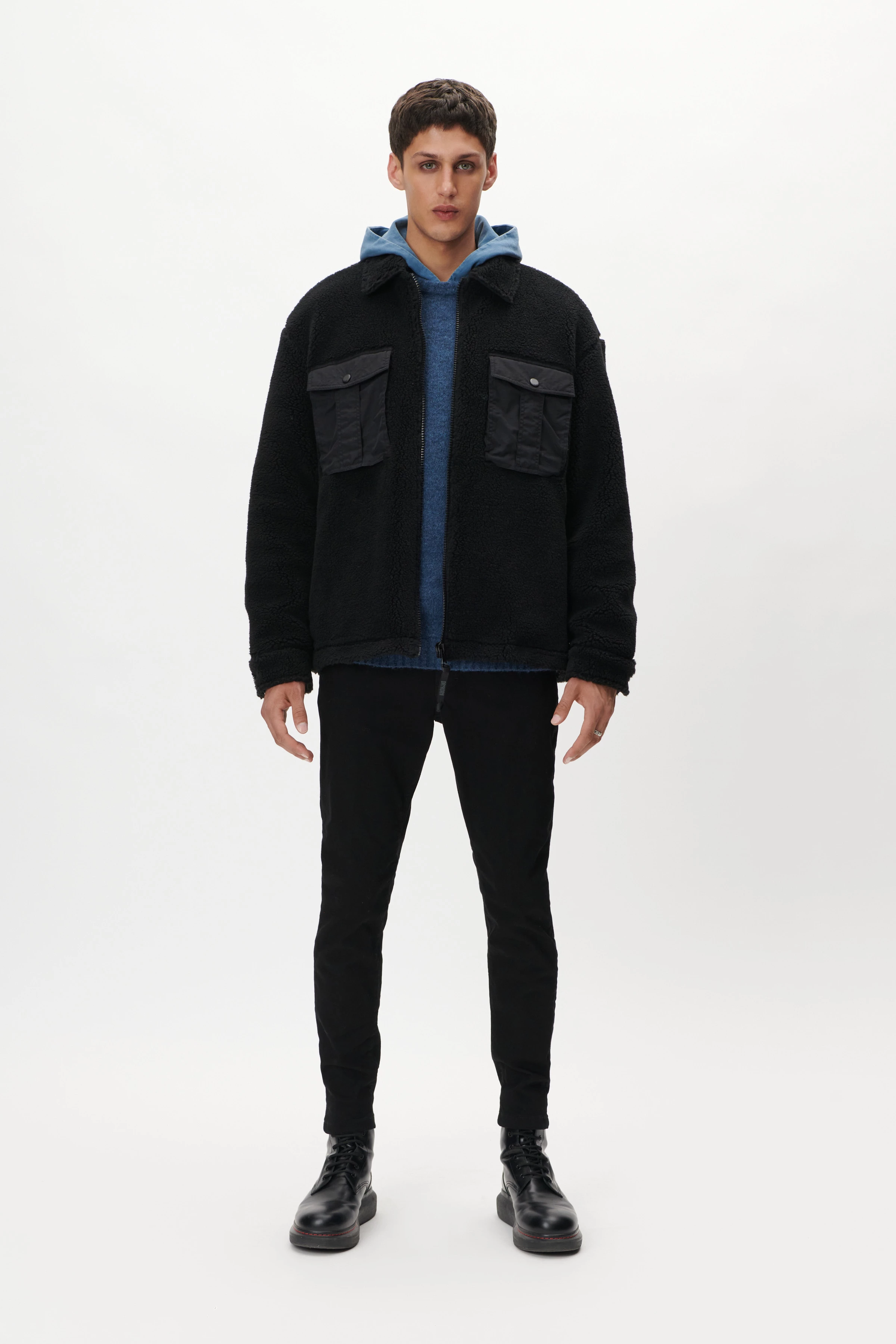 LEENO - Teddy Jacke - Herren - schwarz - Ganzkörper-Frontansicht