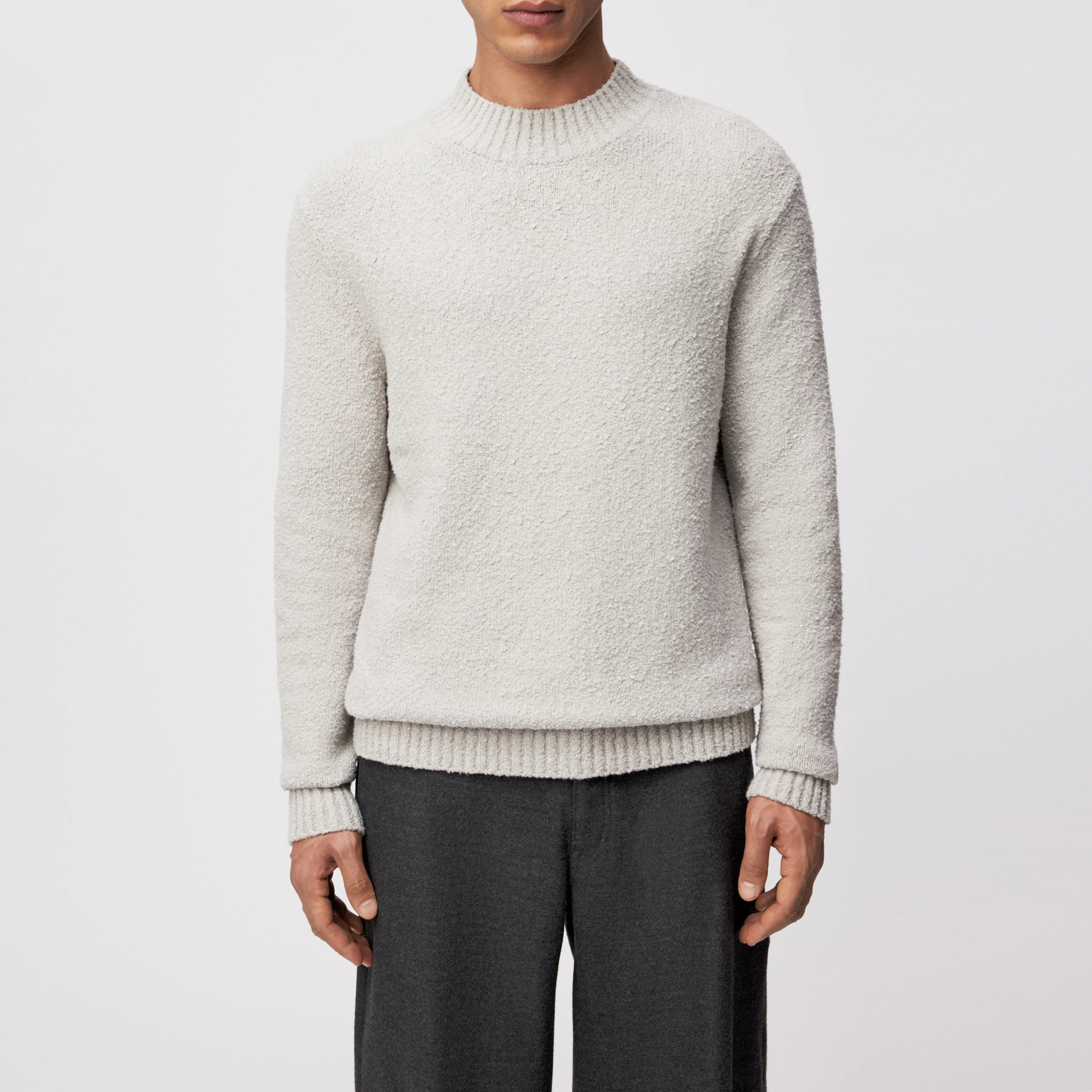 ZAYN - Stand-up collar jumper in bouclé cotton blend - men - grey - Frontansicht