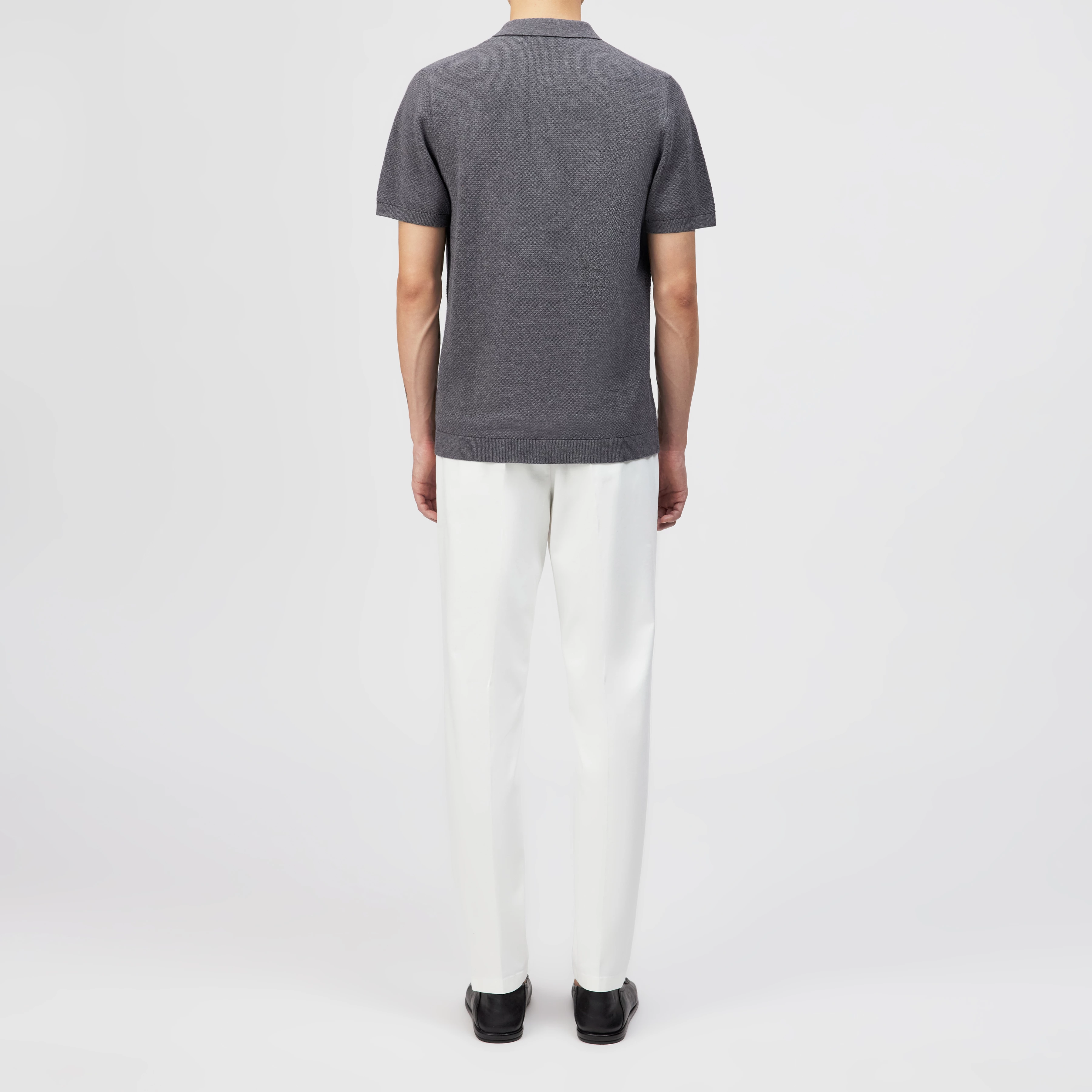 TRITON - Regular fit polo in jacquard knit - men - grey - Rückansicht