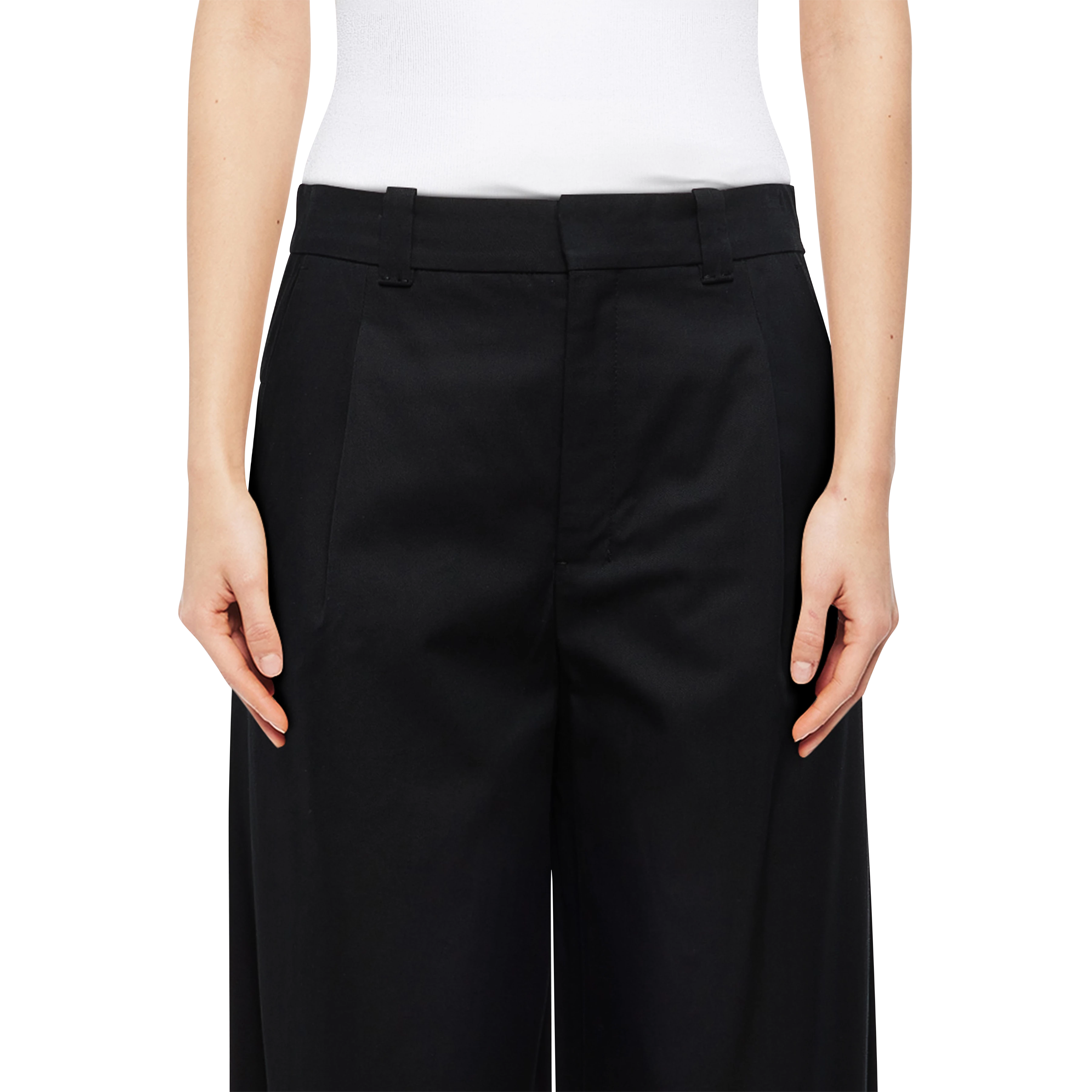 CRAWL - Pleated trousers in cotton-viscose twill - women - Natural Aluminium - Detailansicht am Model