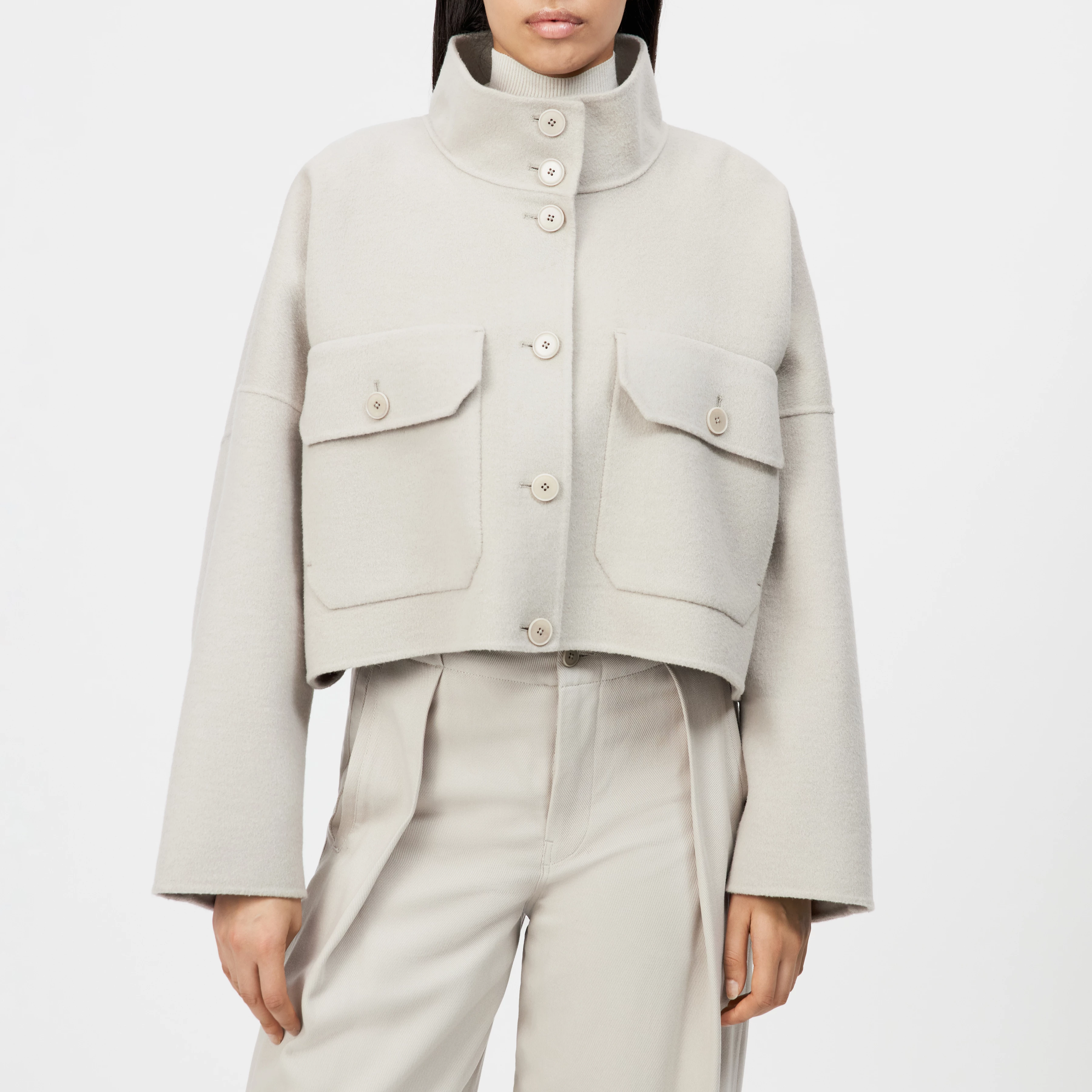 ARKLOW - Short jacket with stand-up collar in double-faced fabric - women - beige - Frontansicht