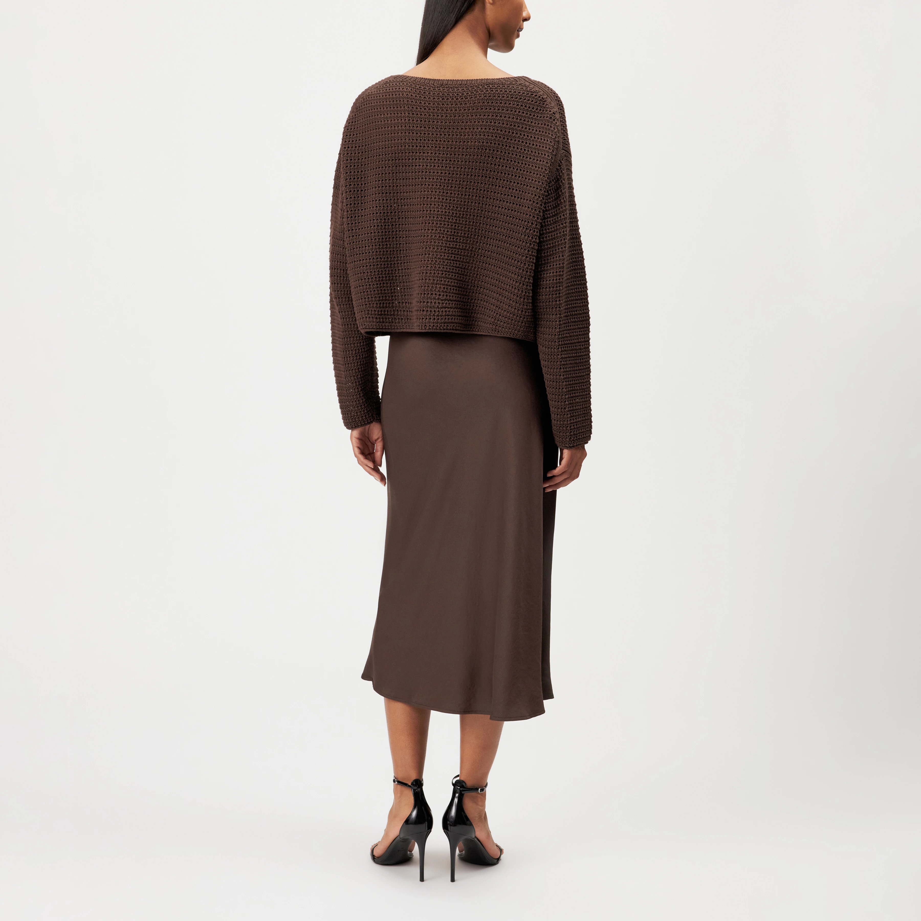 IMENIA_2 - Oversized Cropped Pullover in Grobstrick - Damen - braun - Rückansicht