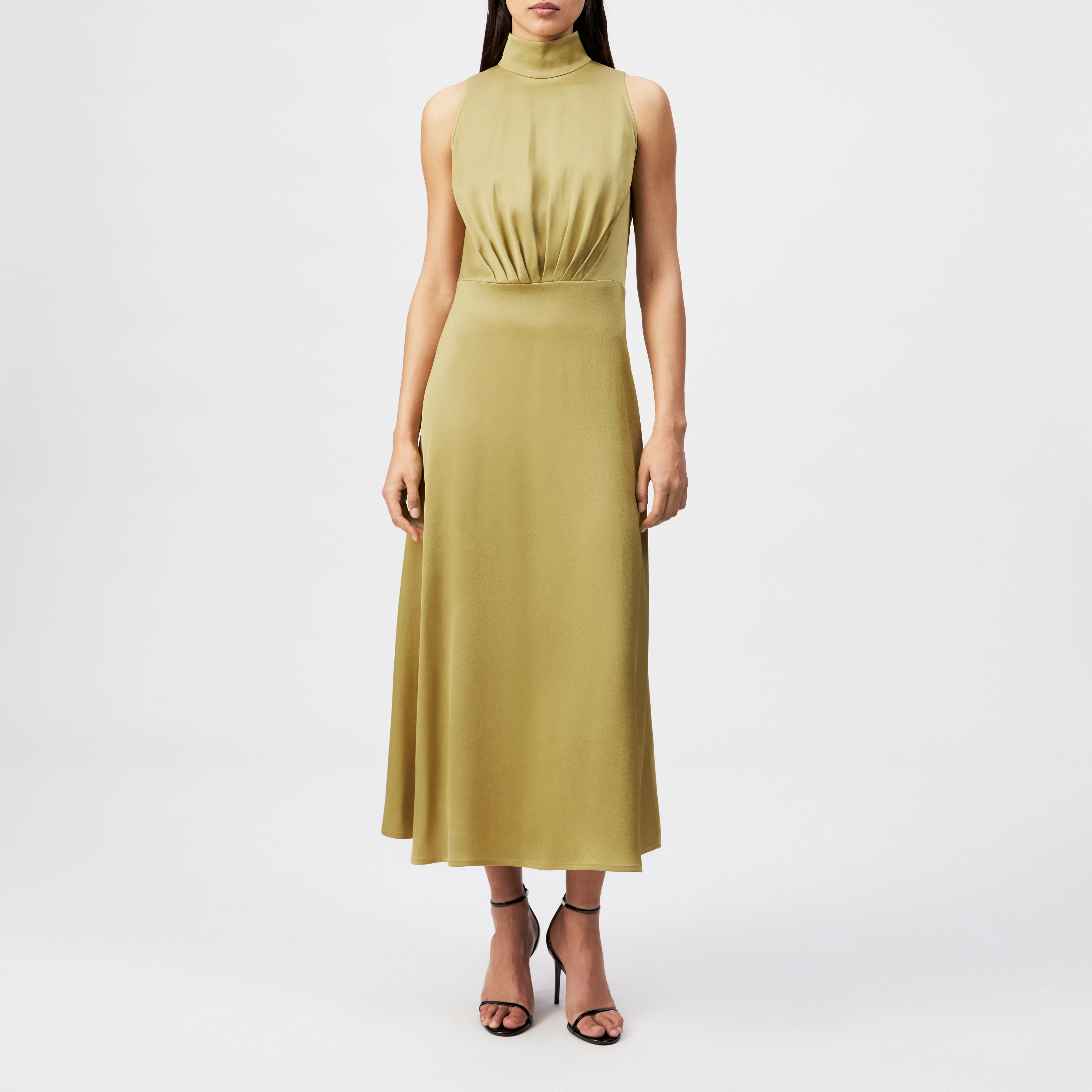 AMABEL - Satin maxi dress with stand-up collar - women - brown - Frontansicht