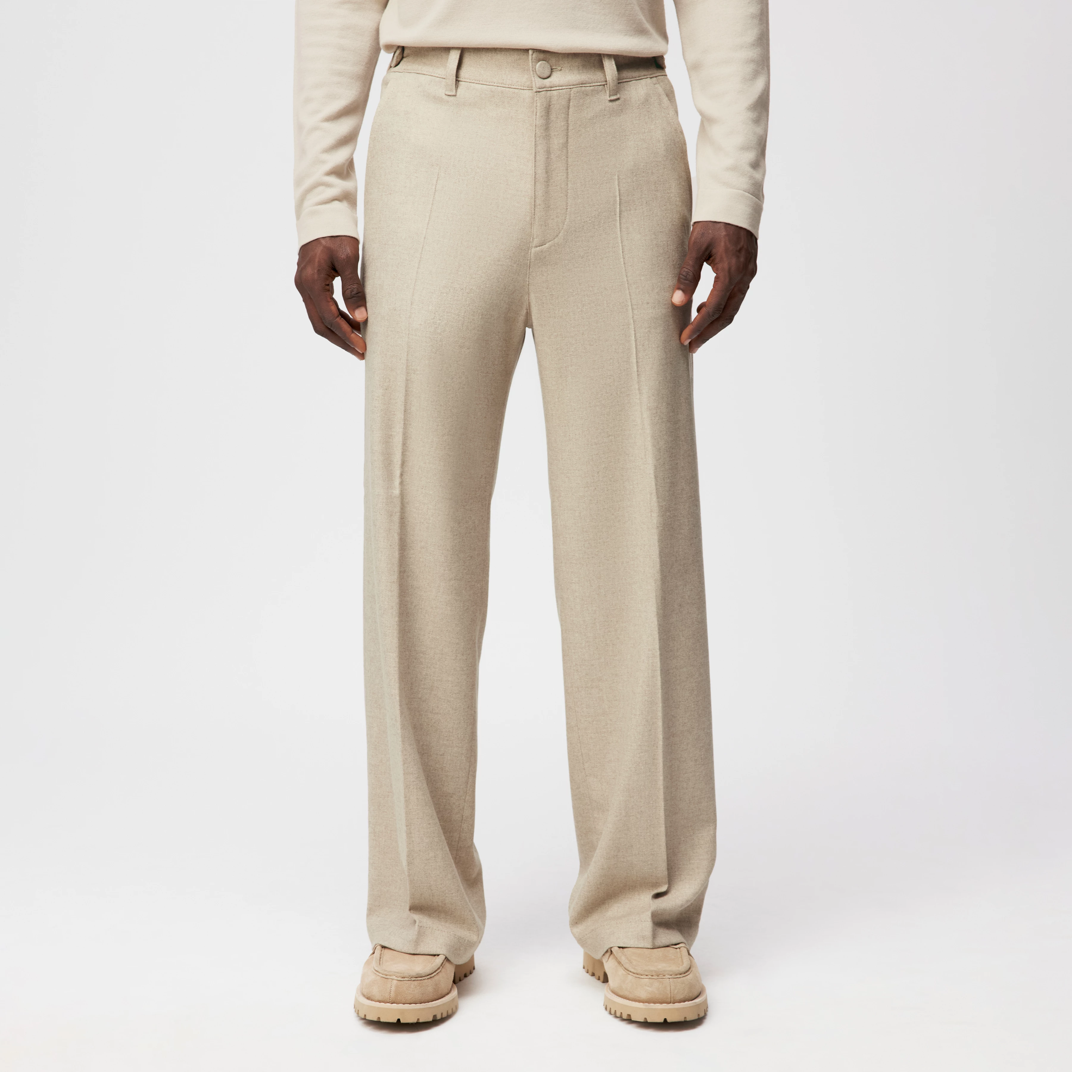 WYDER_SN - Weite Hose in softem Woll-Flanell - Herren - beige - Frontansicht