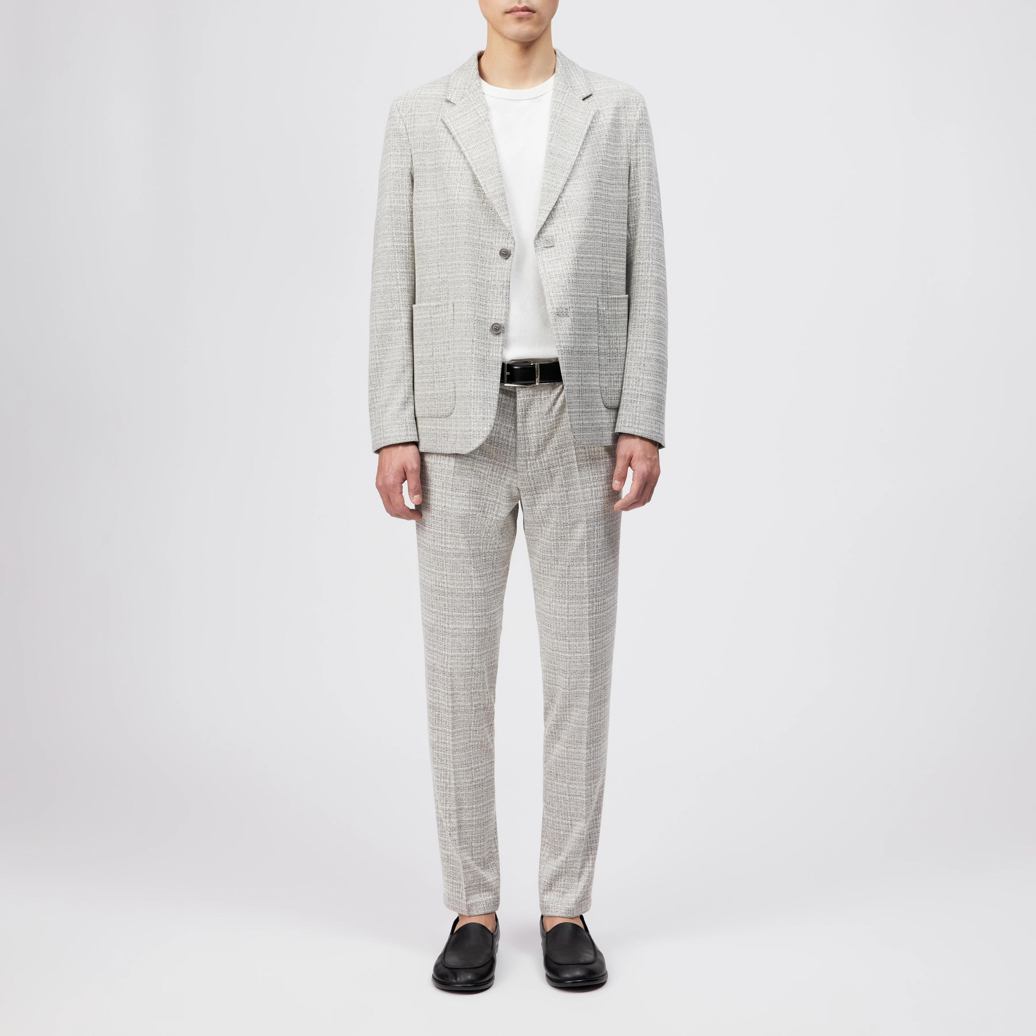MARLS - Enkelrij blazer in ruiten-jersey - heren - grijs - Ganzkörper-Frontansicht