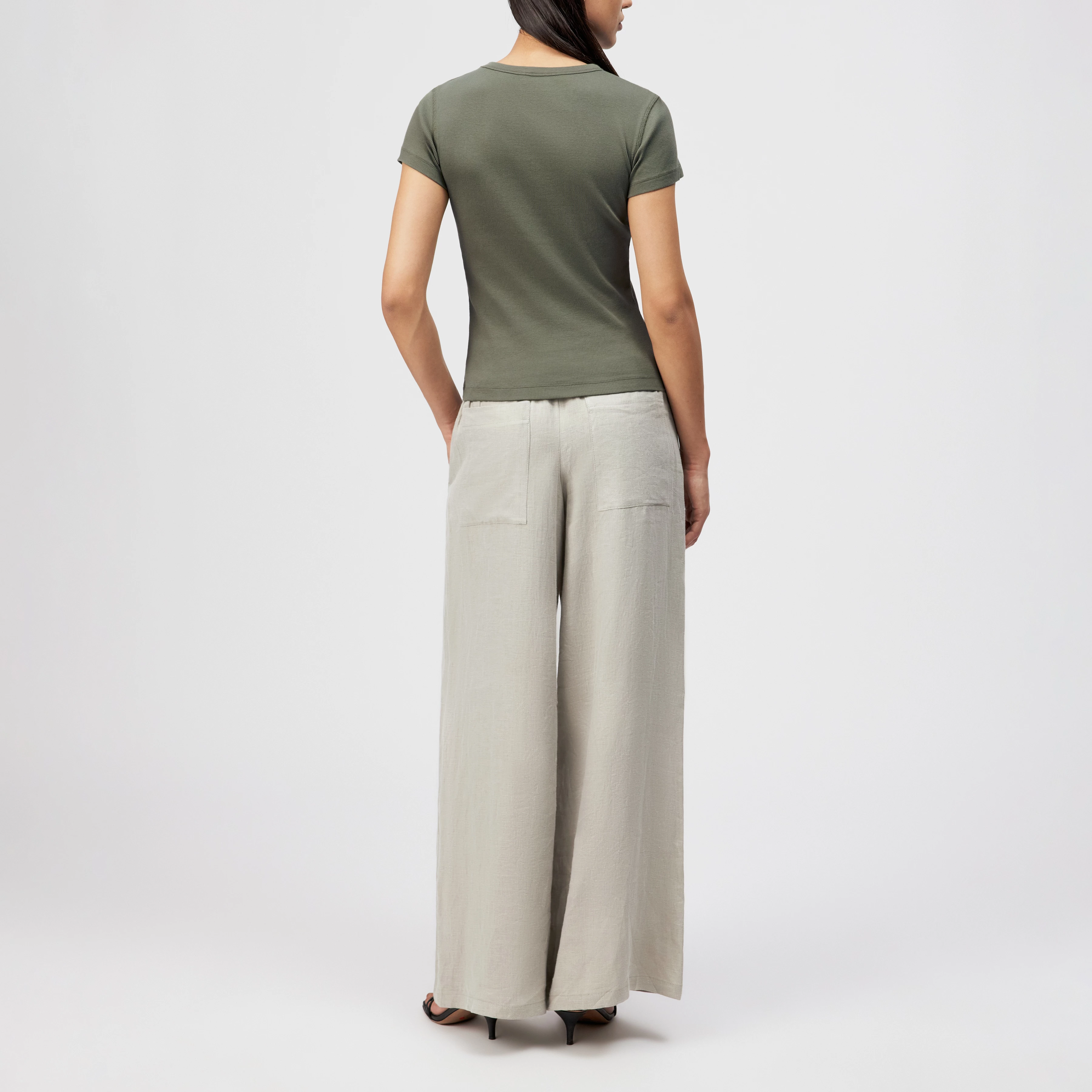 KOALE - Schmales T-Shirt in Baumwoll-Rippe - Damen - grün - Rückansicht