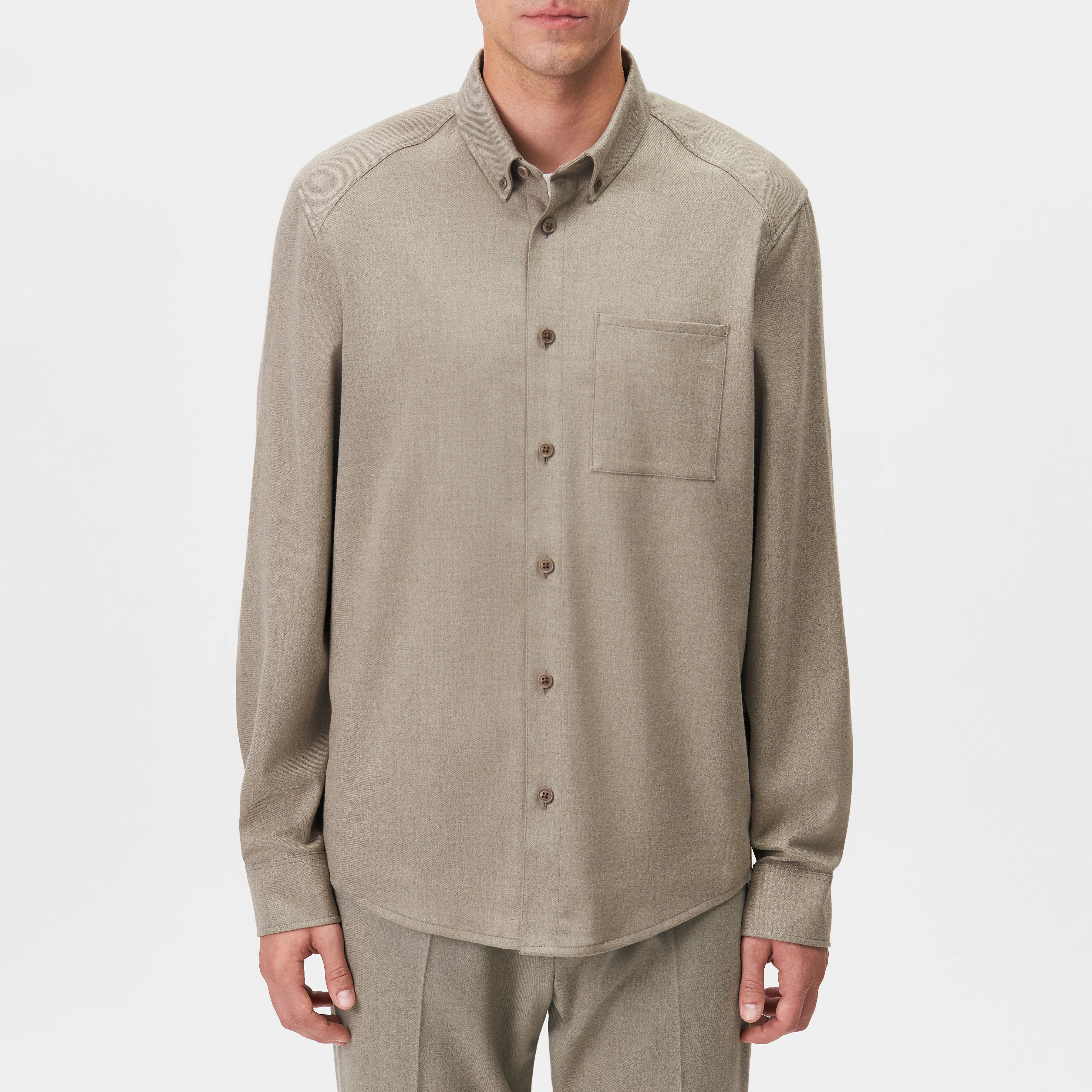 LIET_3 - Button-Down Hemd in warmem Twill - Herren - beige - Frontansicht