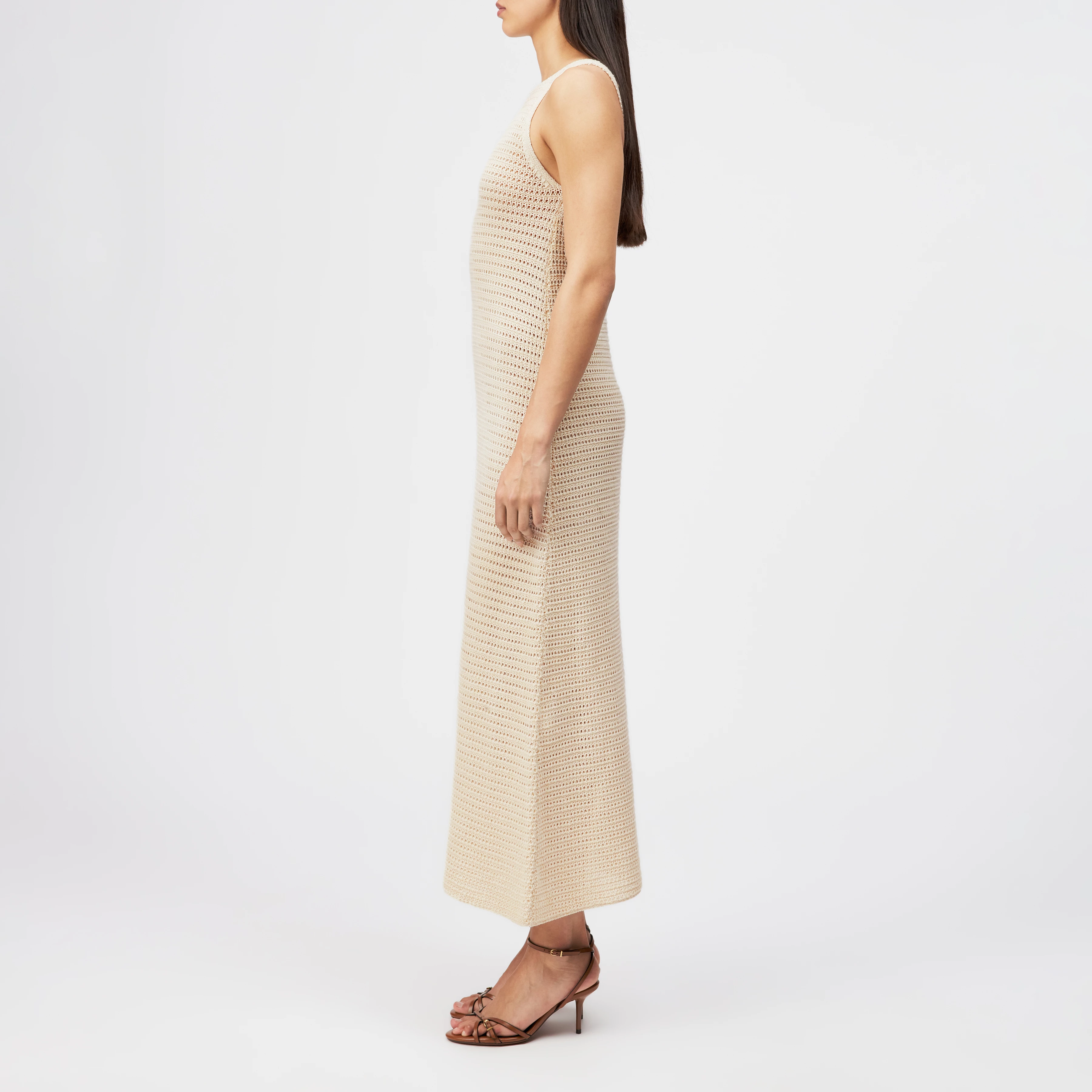 IKIS - Sleeveless maxi dress, chunky knit, dry touch - women - off white - Seitenansicht