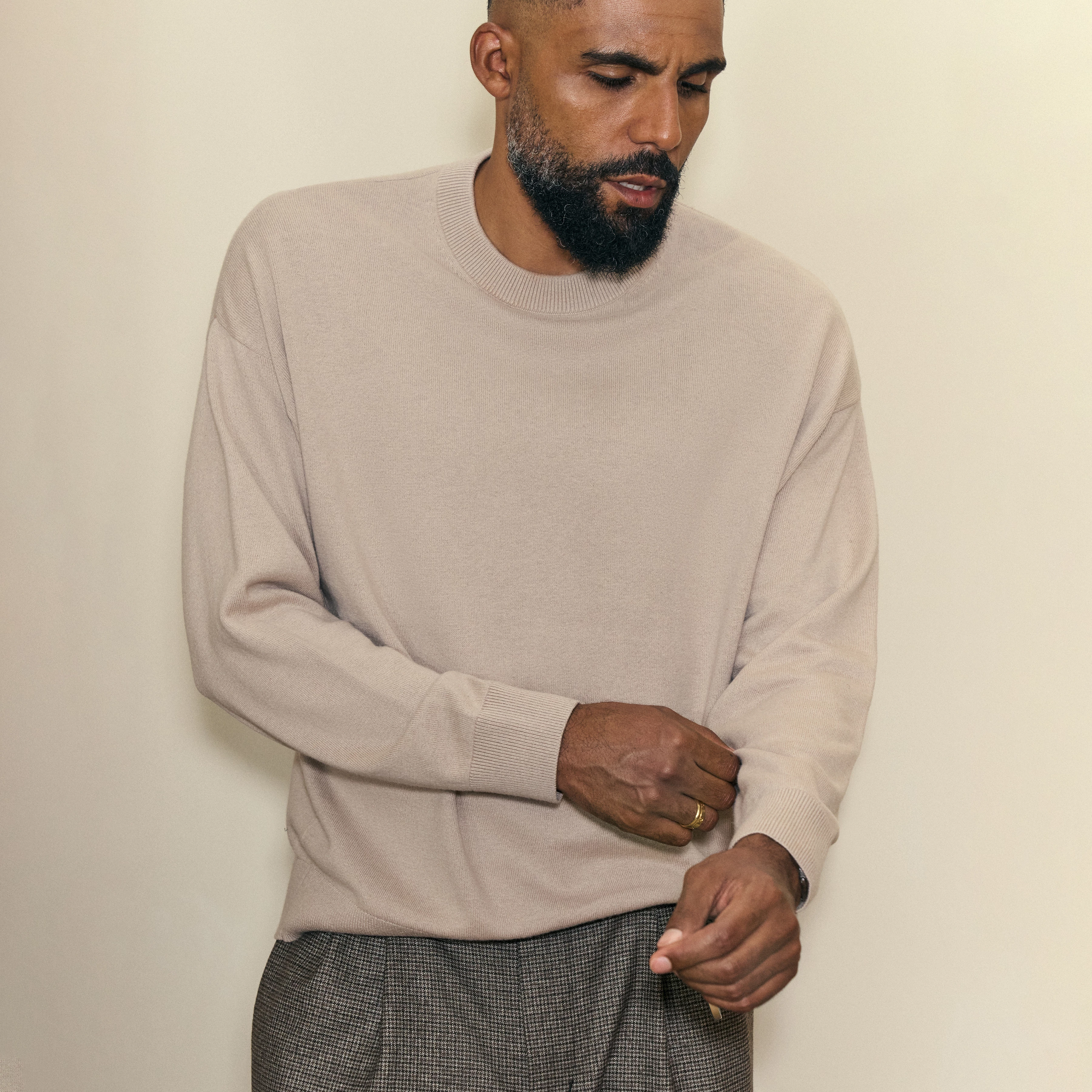VALDRIK - Crew neck boxy fit jumper - men - beige