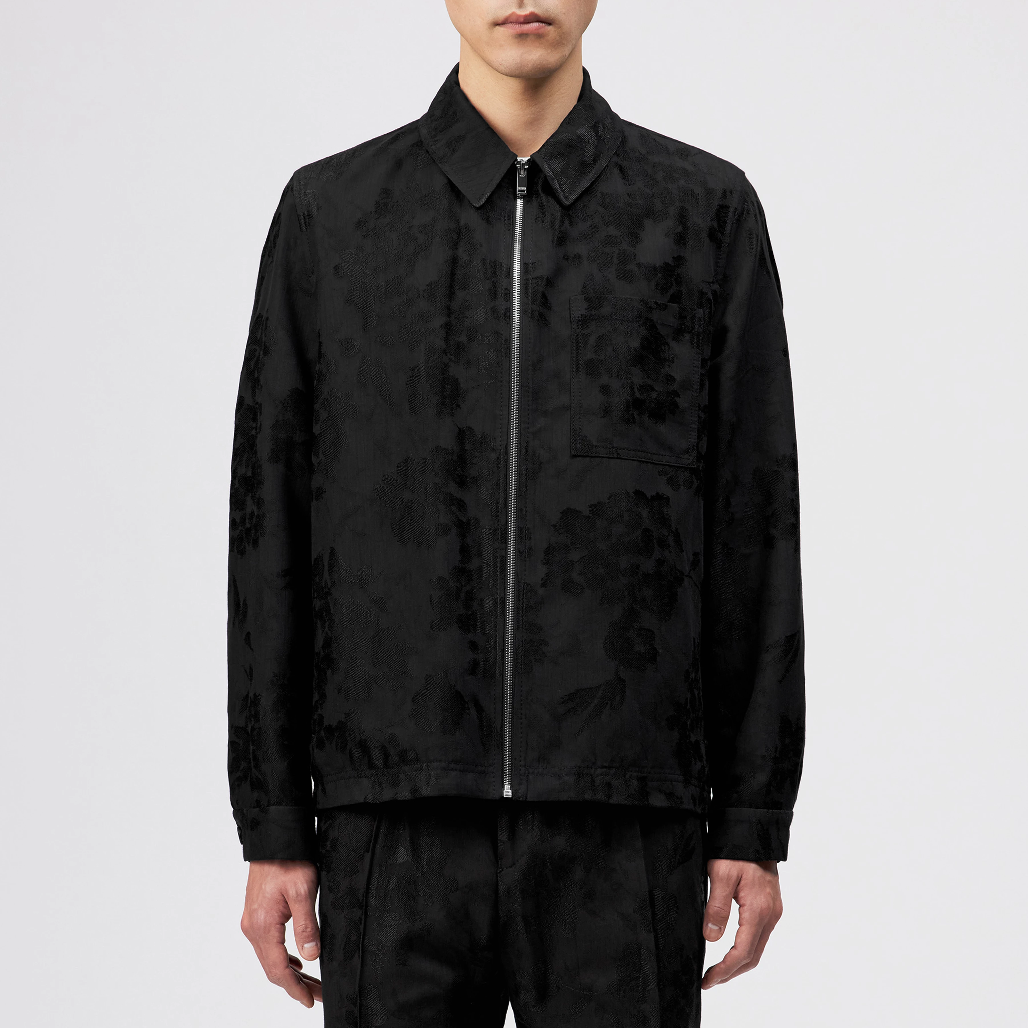 JERSON - Regular fit jacquard zip-jas - heren - zwart - Frontansicht