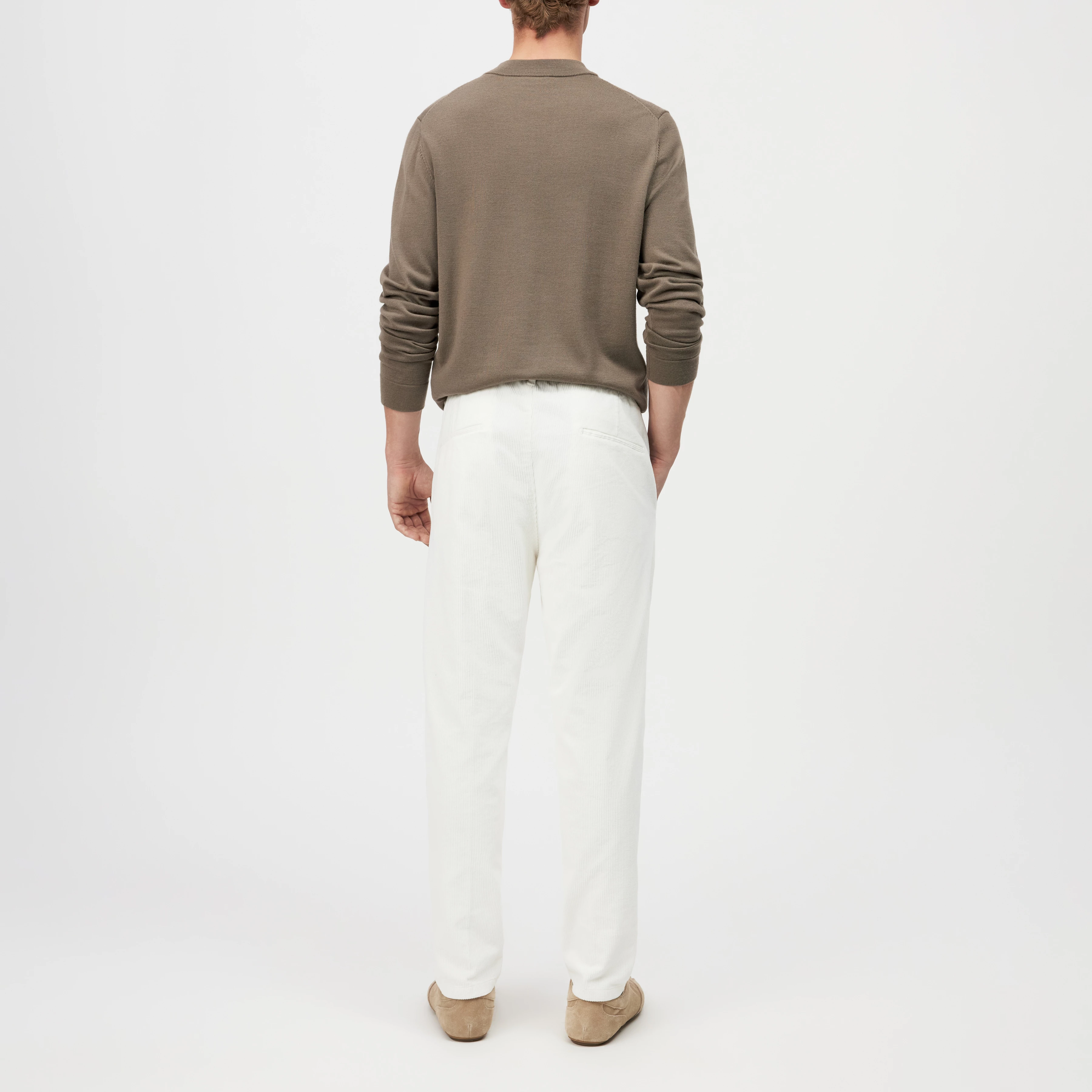 CHASY - Casual trousers with pleats in washed cotton corduroy - men - off white - Rückansicht