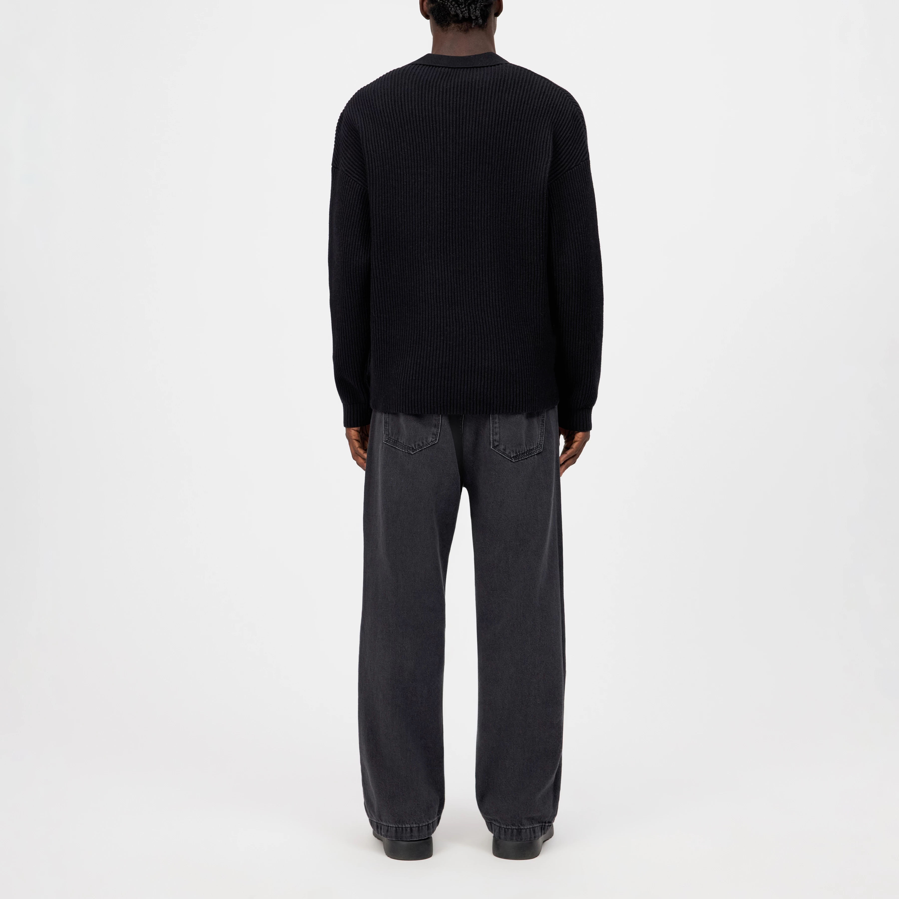 RUSTINO - Strickpullover mit Polokragen in Baumwoll-Mix - Herren - schwarz - Rückansicht