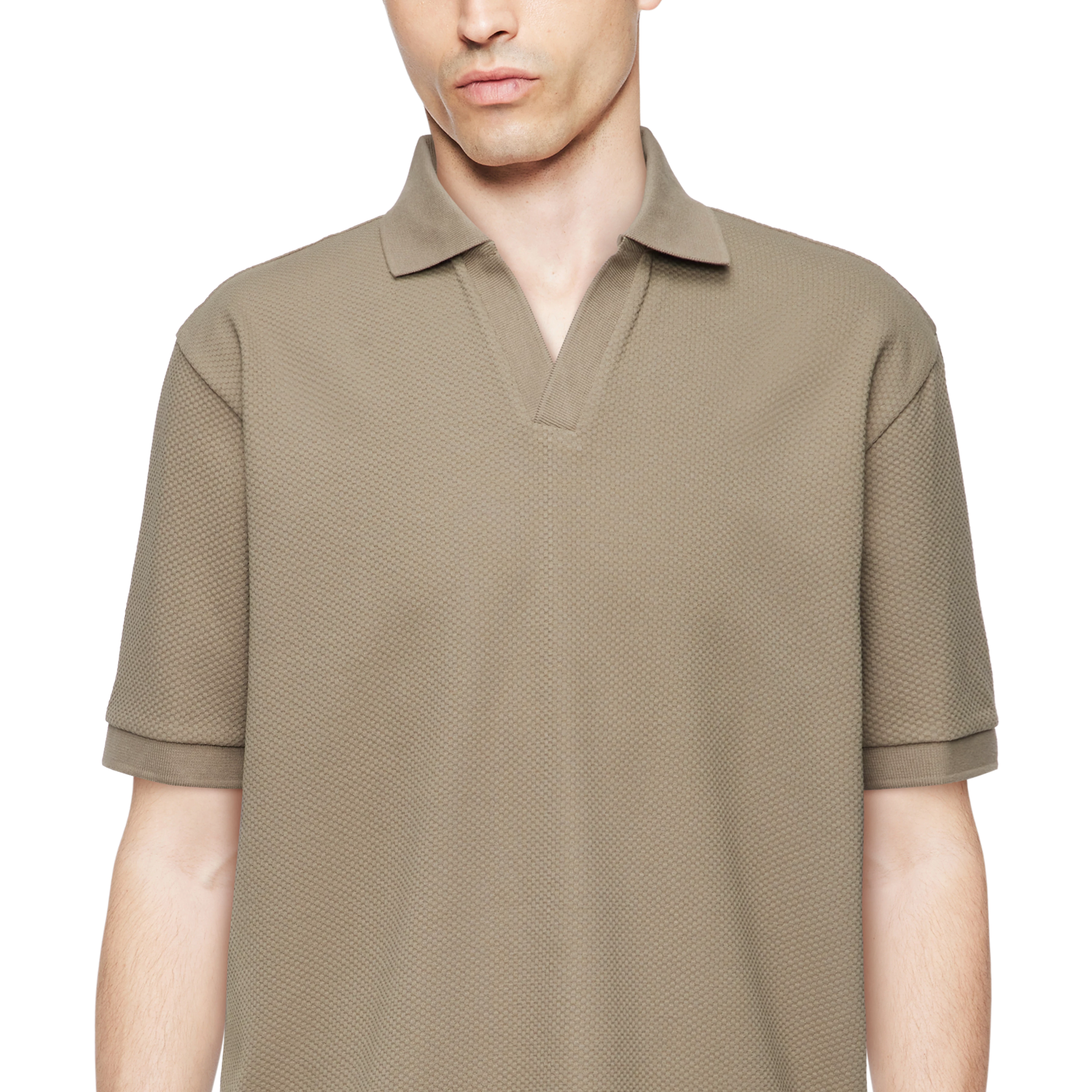 ACAYO - Casual polo in katoenmix - heren - bruin - Detailansicht am Model