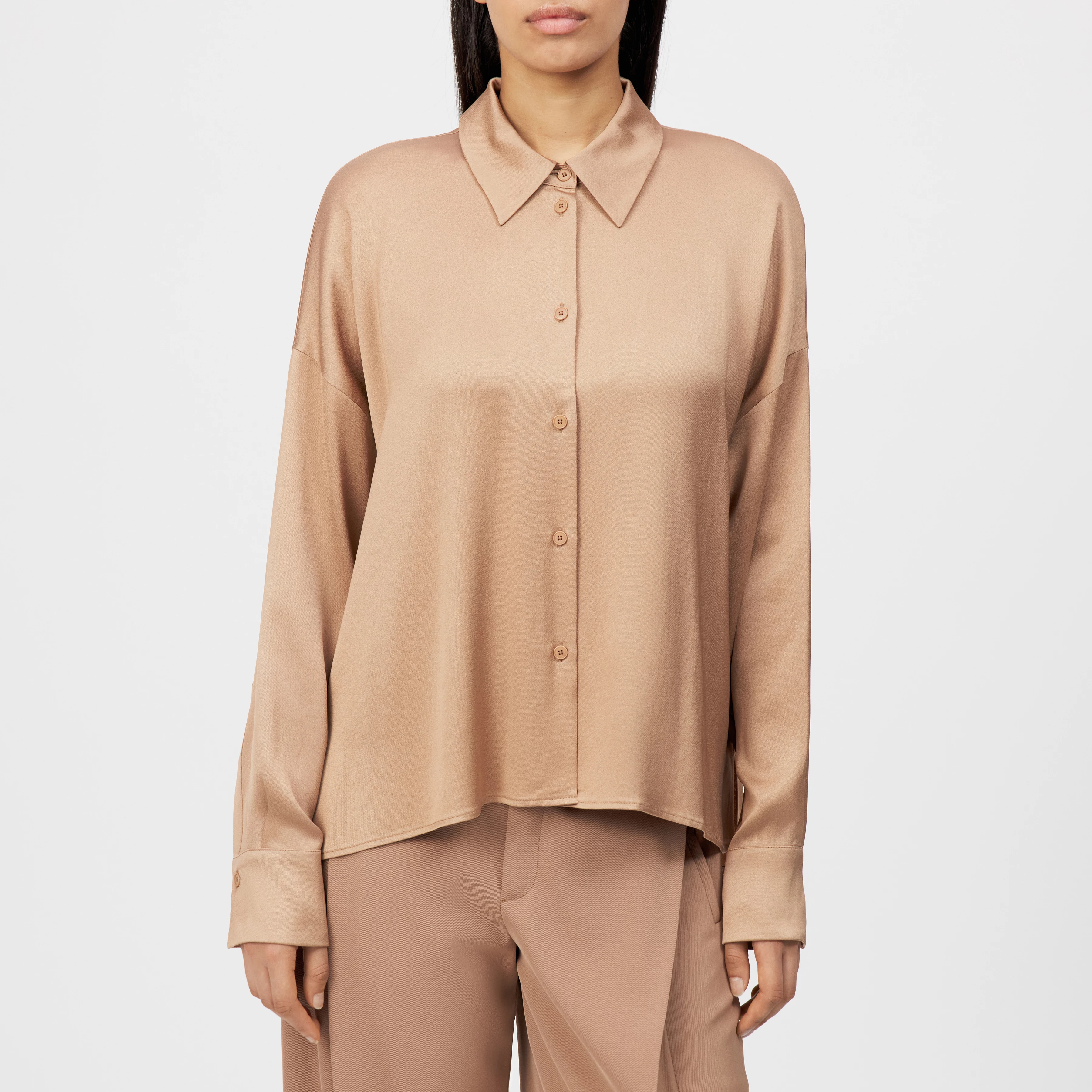 CLOELIA - Klassische Hemdbluse in Satin - Damen - orange - Frontansicht