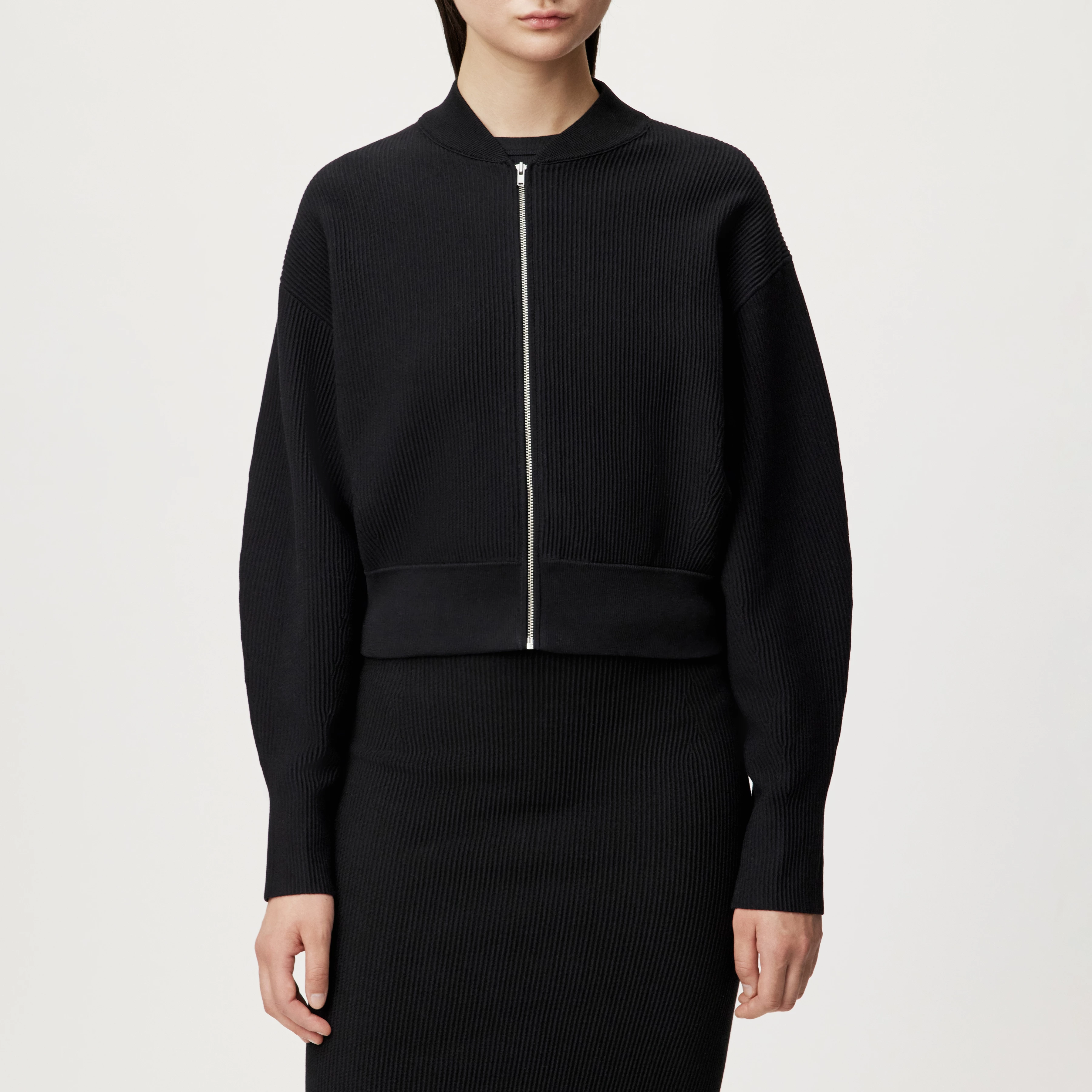 PHILOMENIA - Strick-Blouson in Baumwollstruktur - Damen - schwarz - Frontansicht