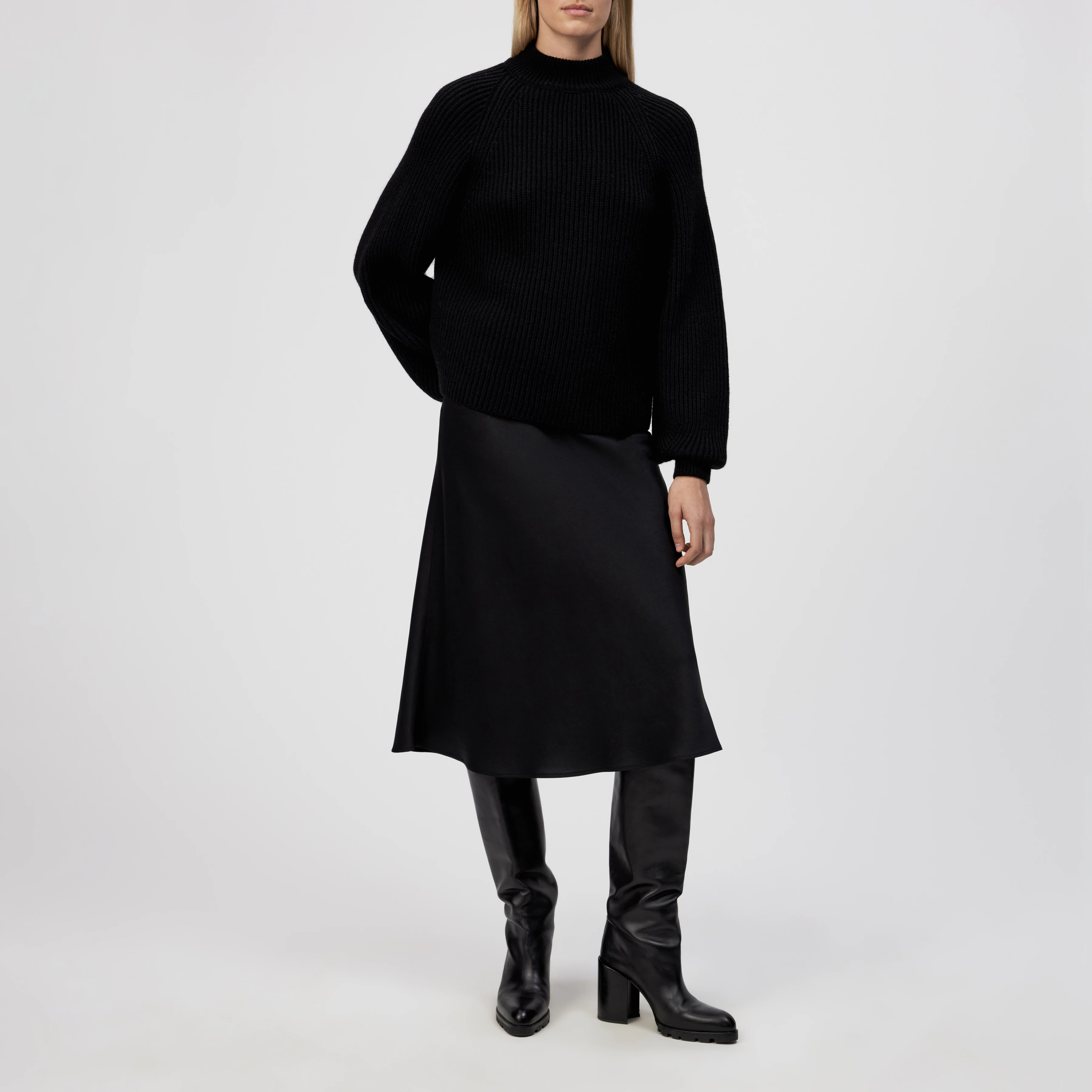 KIMONI - Jumper with balloon sleeves in wool and alpaca blend - women - Natural Aluminium - Ganzkörper-Frontansicht