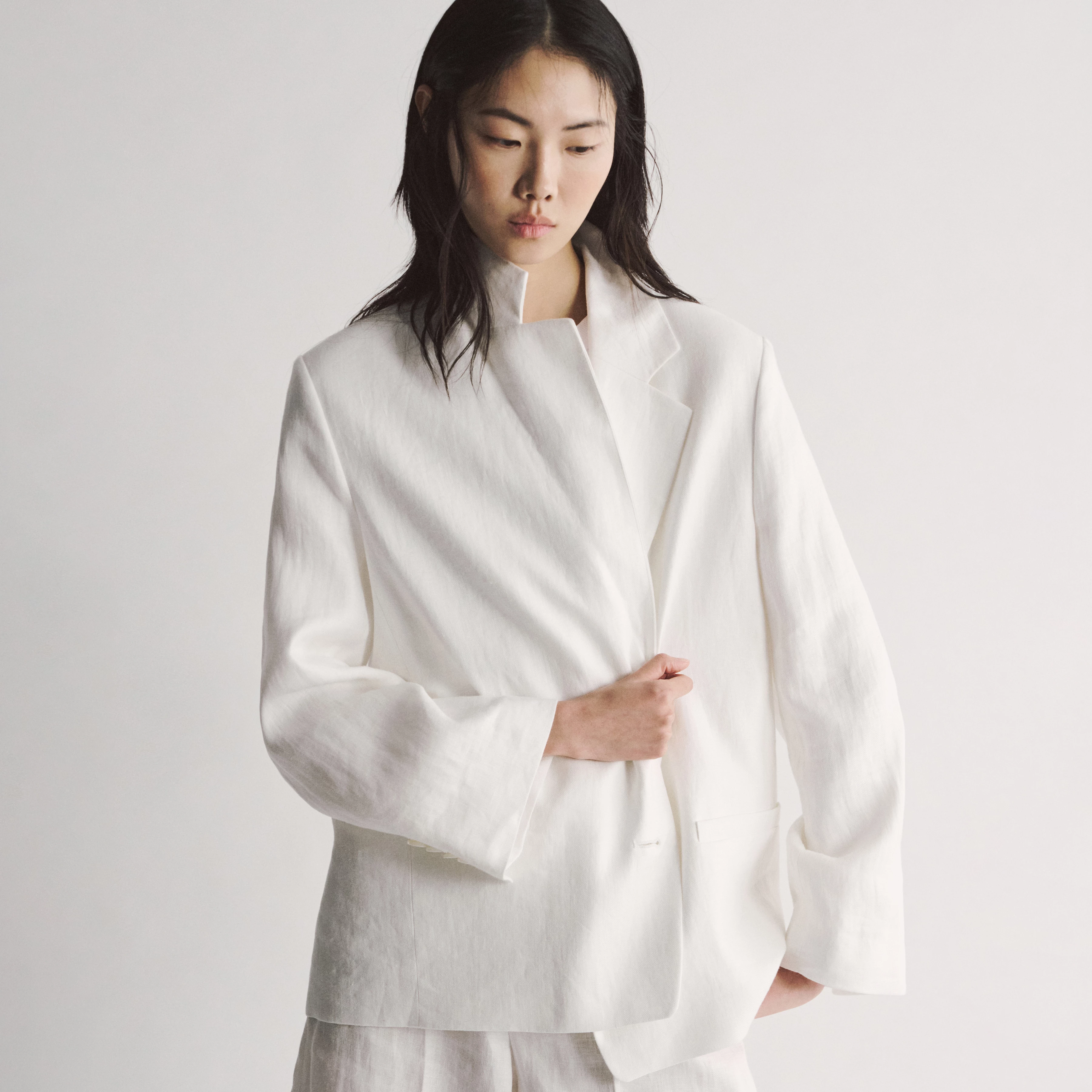 IVERLY - Pure linen oversized blazer - women - off white