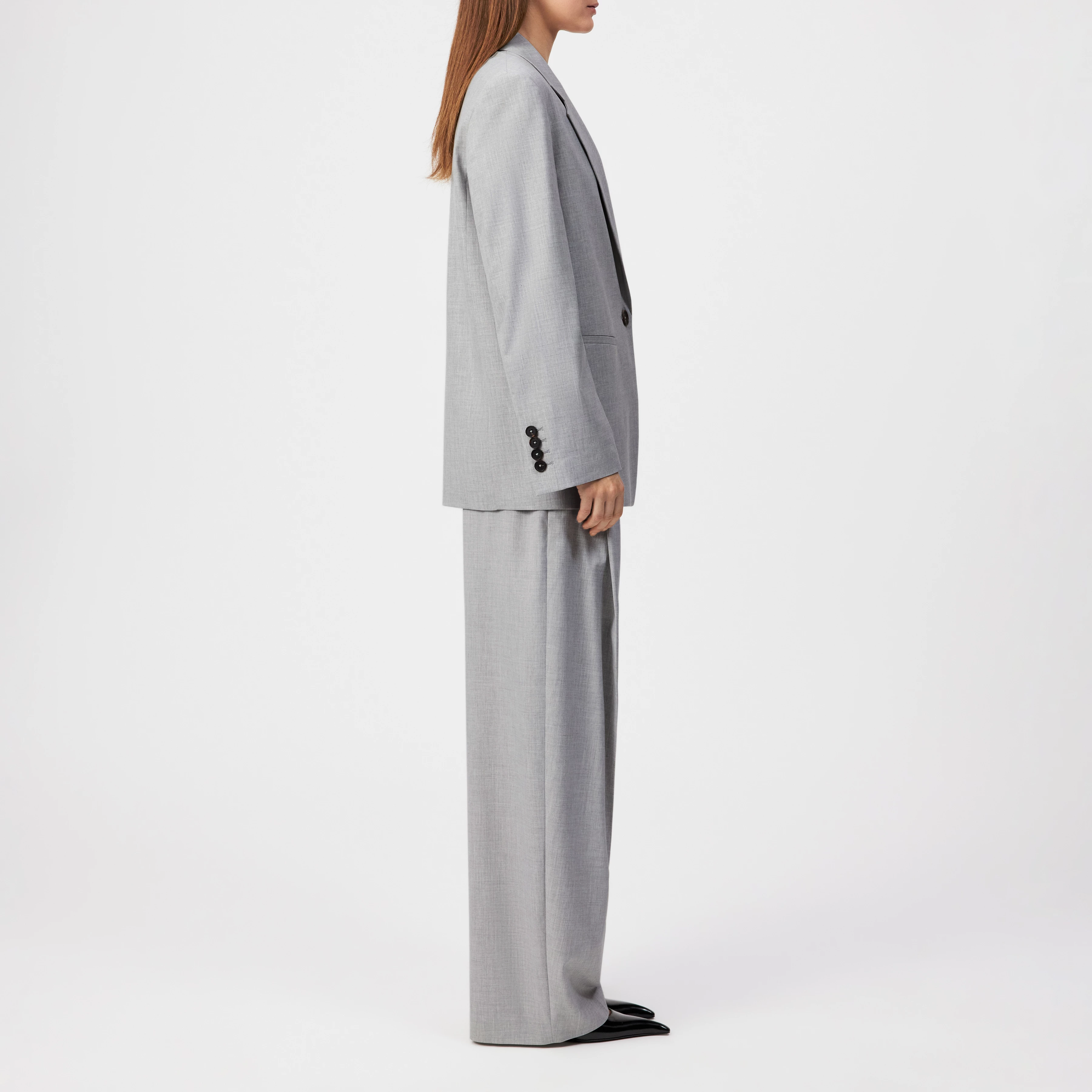 MOWTIE - Casual single-breasted blazer with mélange yarn - women - grey - Seitenansicht