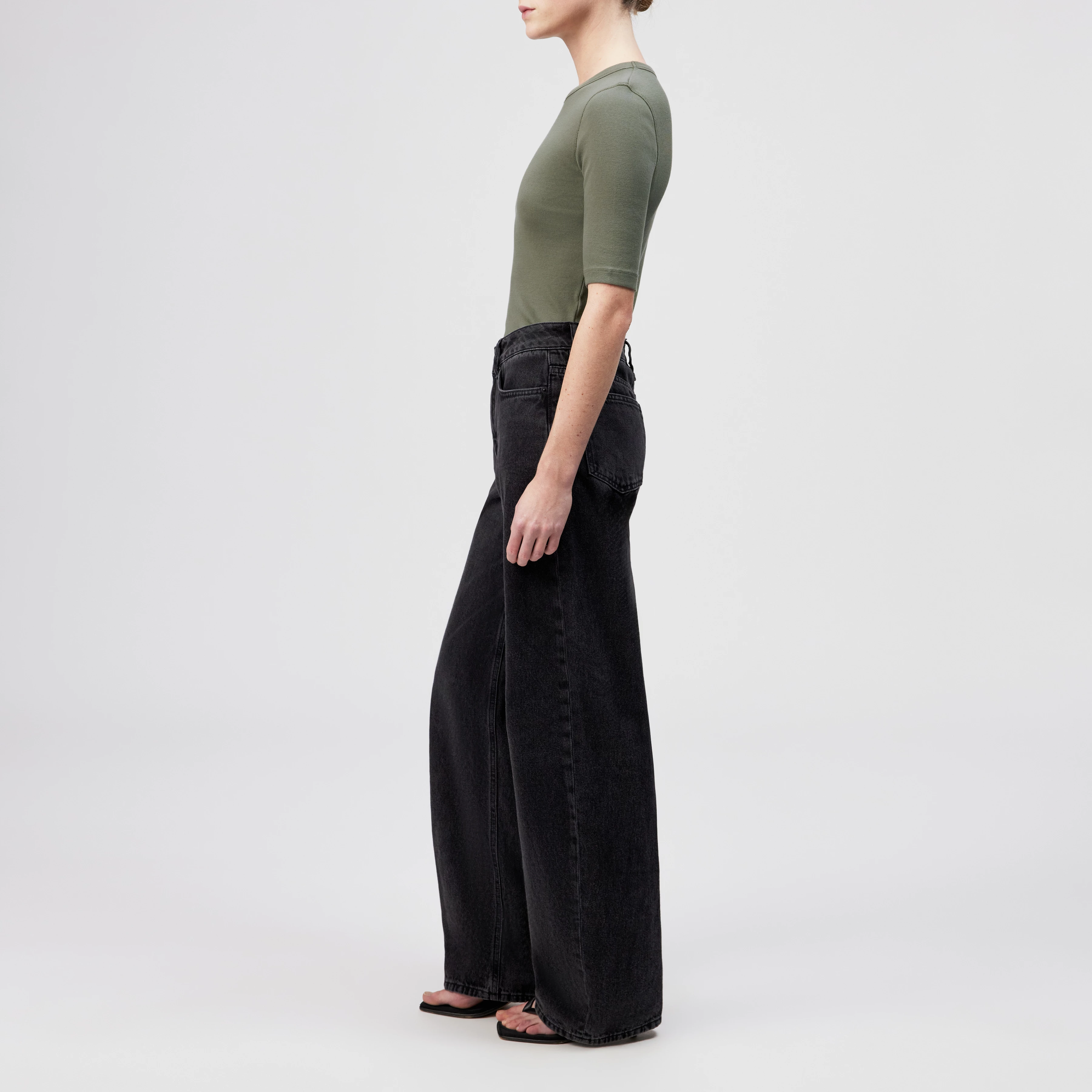 SELAY - Haut étroit en coton côtelé - women - vert - Seitenansicht