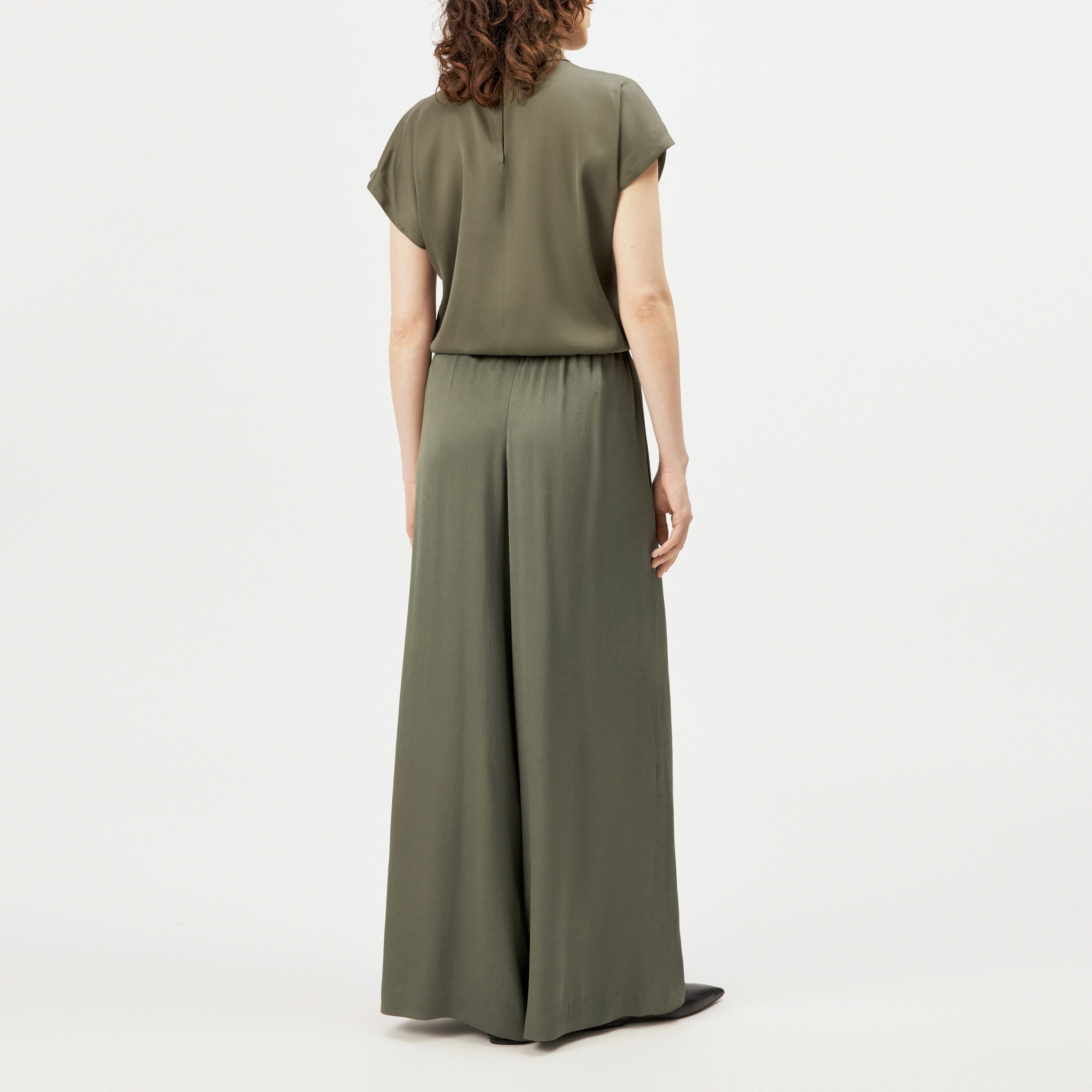 TWEEZER - Wide trousers in satin - women - green - Rückansicht