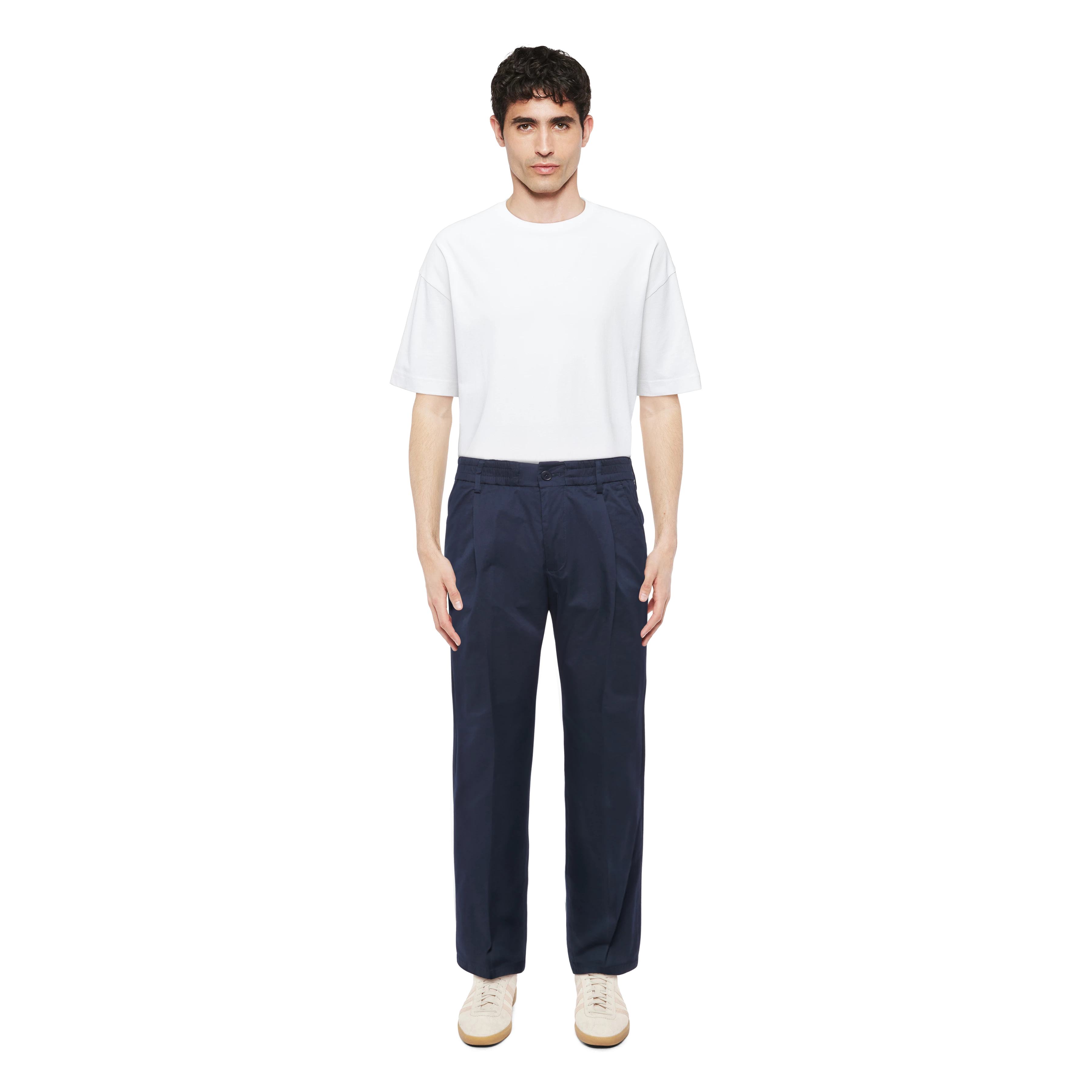 CHASY_RGLR - Casual broek met plooi in katoen gabardine - heren - blauw - Ganzkörper-Frontansicht