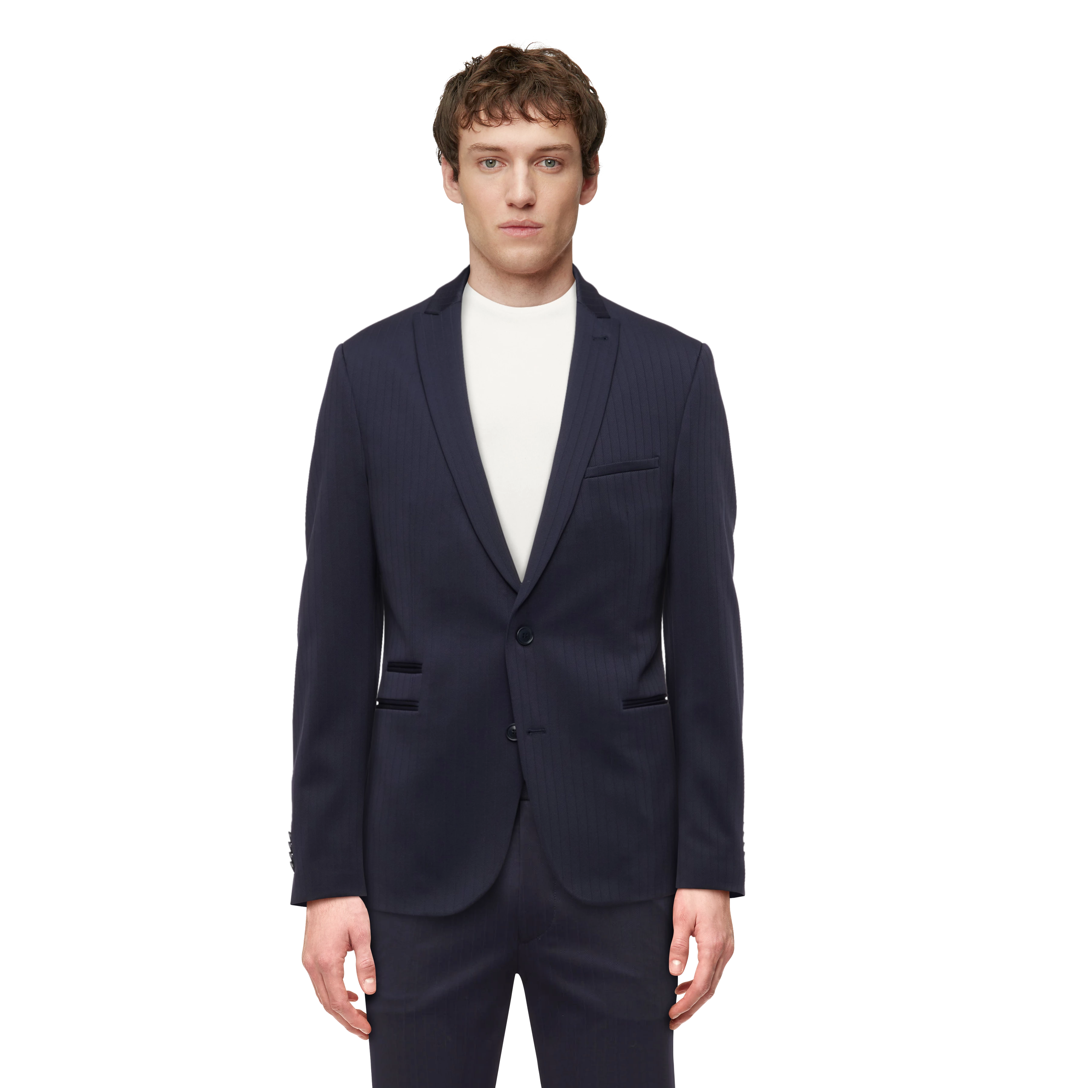 P-IRVING - Skinny fit suit in striped jersey - men - blue - Frontansicht