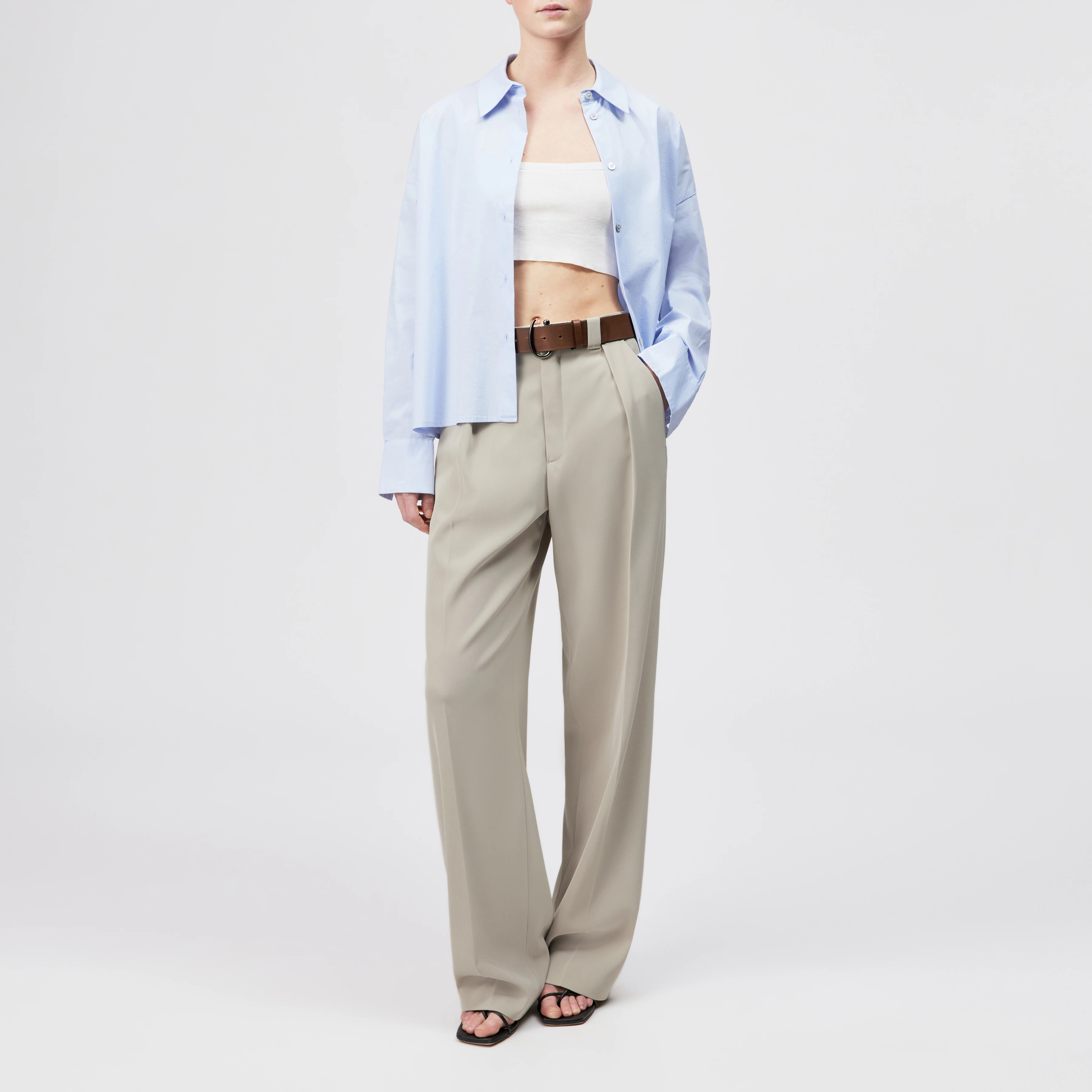 CLOELIA - Classic shirt blouse in poplin - women - blue - Ganzkörper-Frontansicht