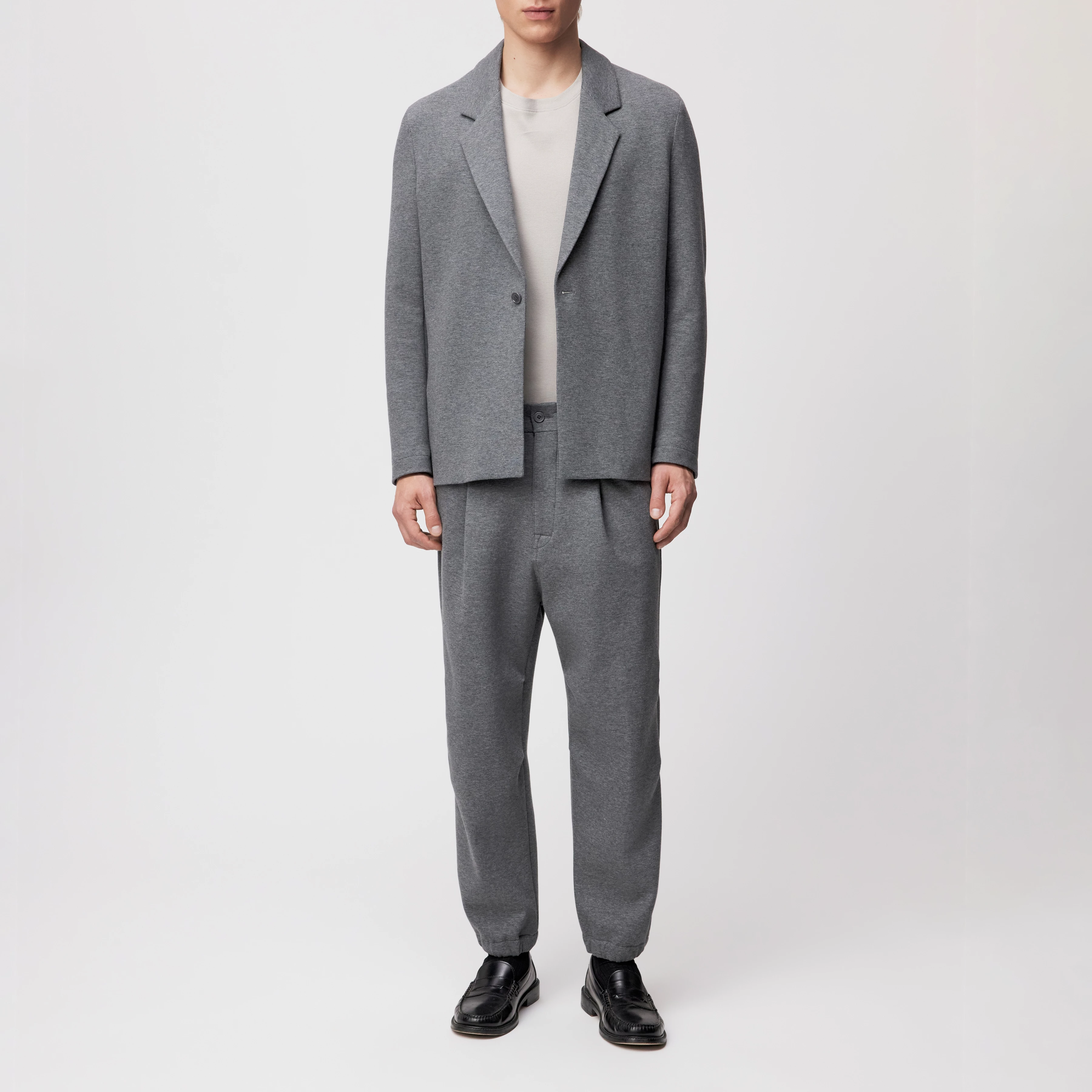 NOLEN - Einknopf-Sakko in Jersey - Herren - grau - Ganzkörper-Frontansicht