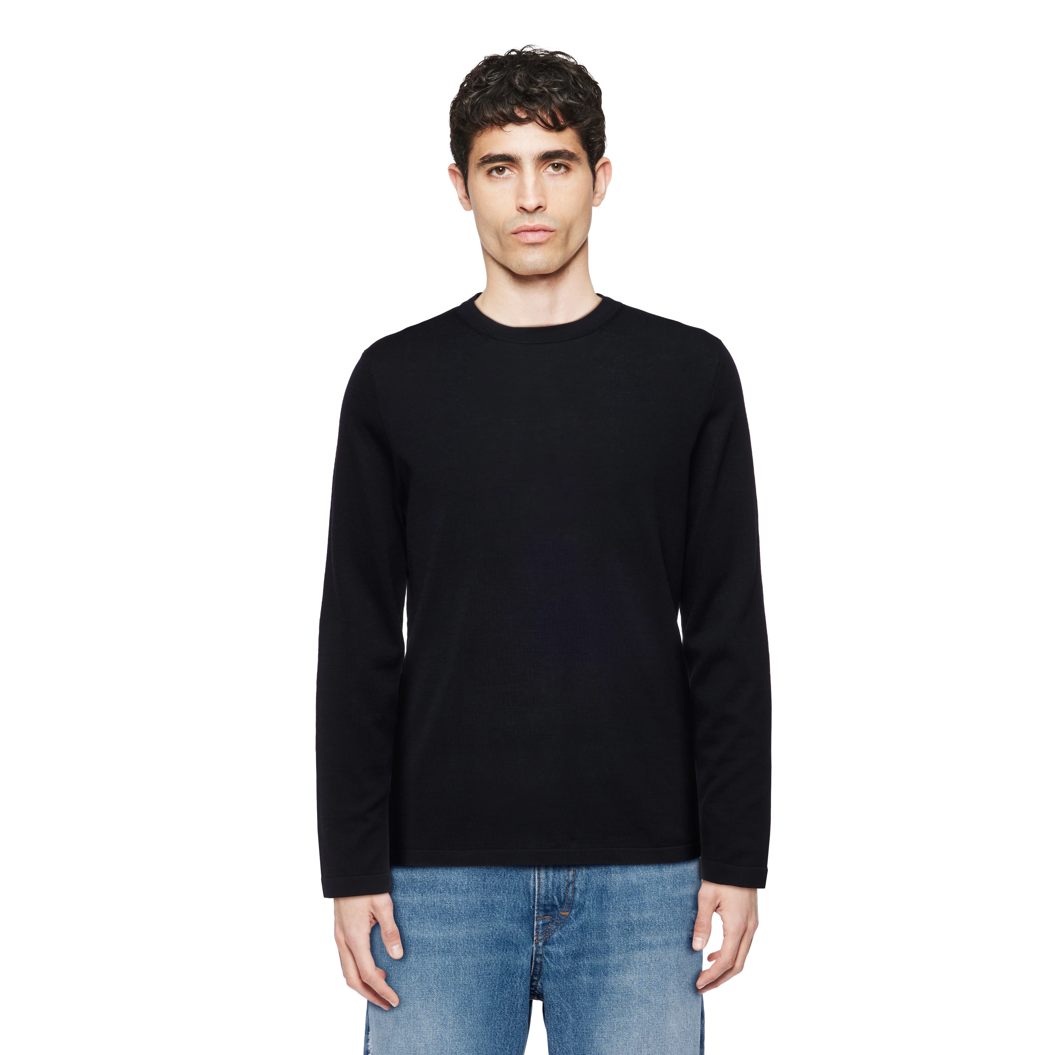 IRMINO - Longsleeve in mercerisierter Baumwolle - Herren - schwarz - Frontansicht