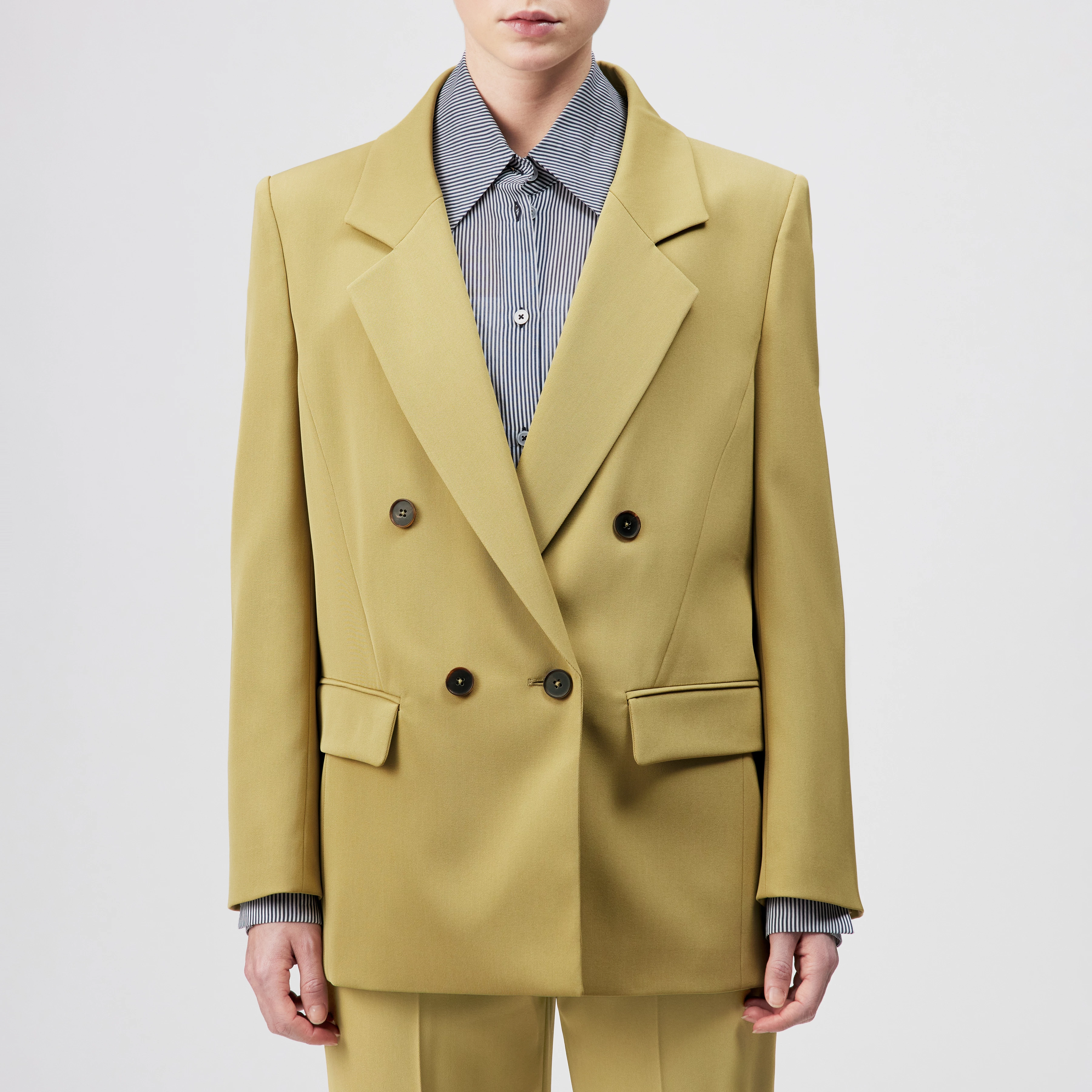 HADLOW - Double-breasted twill blazer with lapels - women - brown - Frontansicht