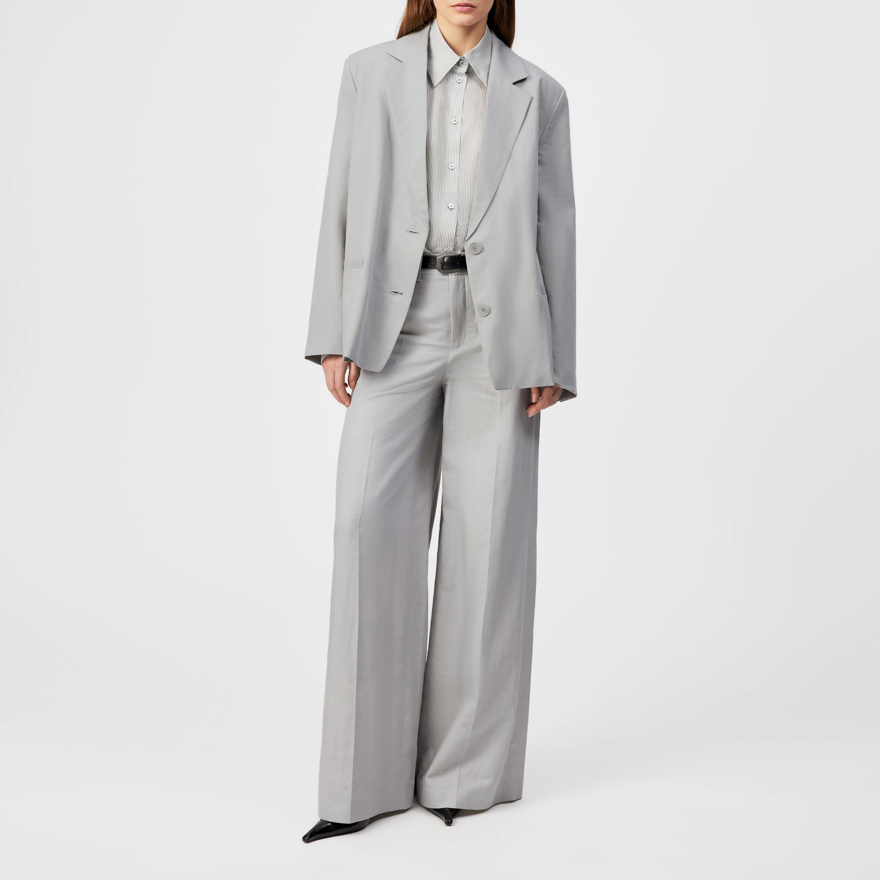 AQUITE - Linen-blend Marlene trousers - women - grey - Ganzkörper-Frontansicht