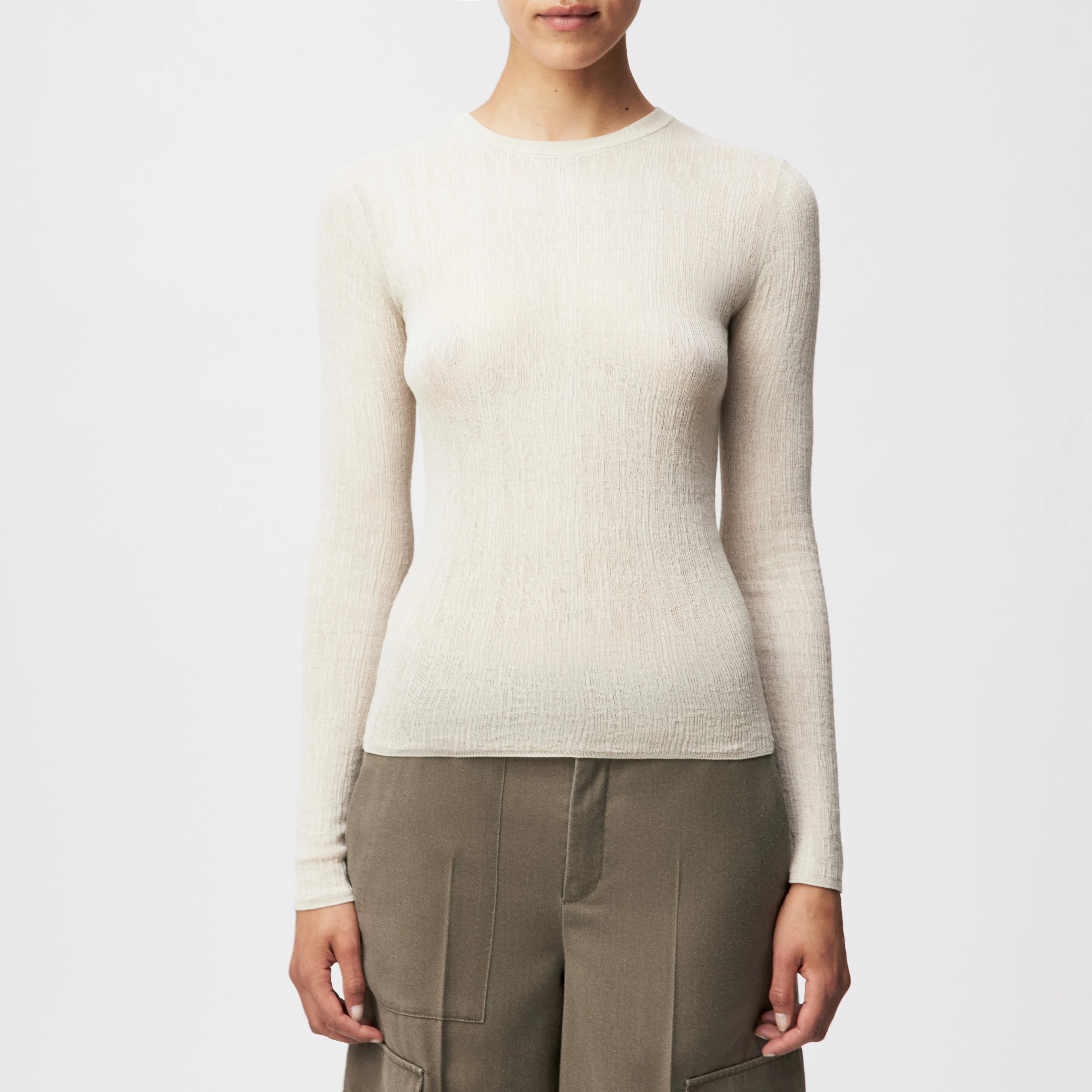 ERMA - Long-sleeved jumper with round neck in mercerised cotton - women - beige - Frontansicht