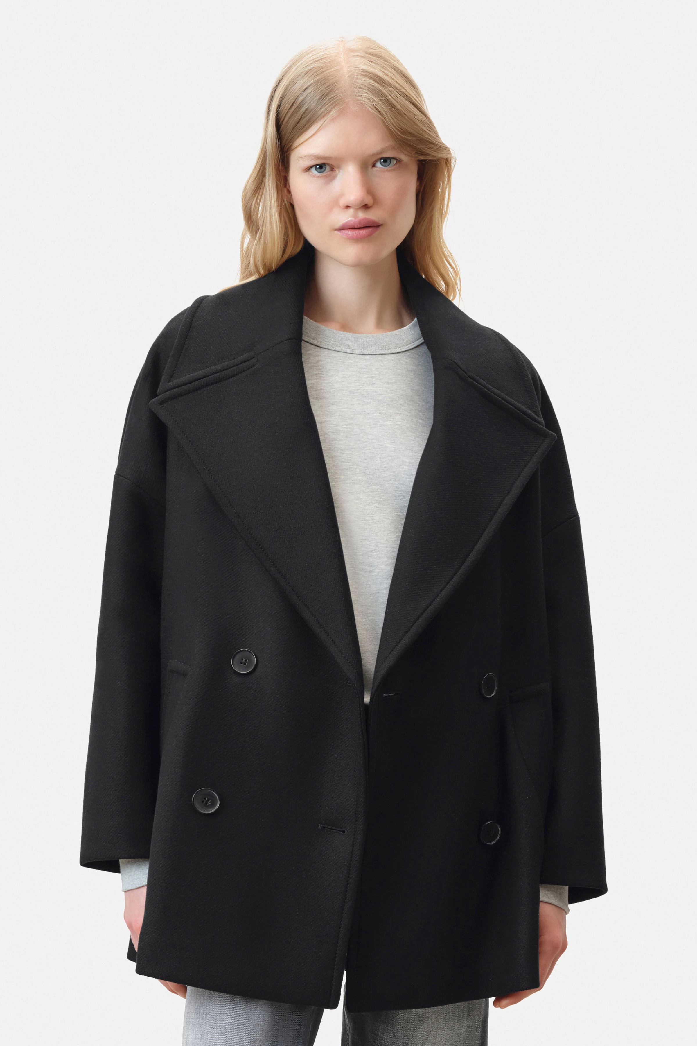 RUNCOM - Cabanjacke in winterlichem Woll-Mix - Damen - schwarz - Frontansicht