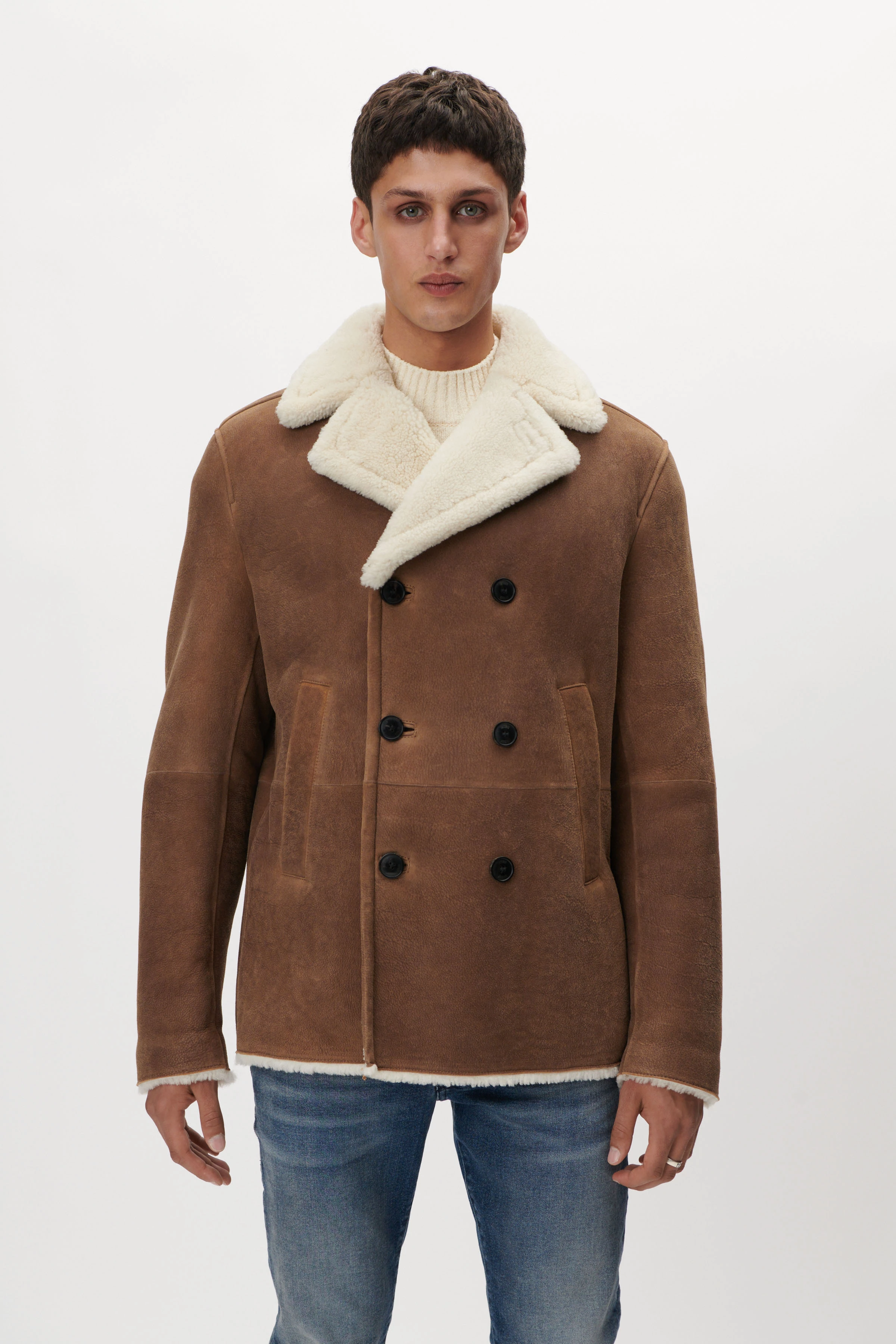 KONNO - Lammfell Lederjacke - Herren - braun - Frontansicht