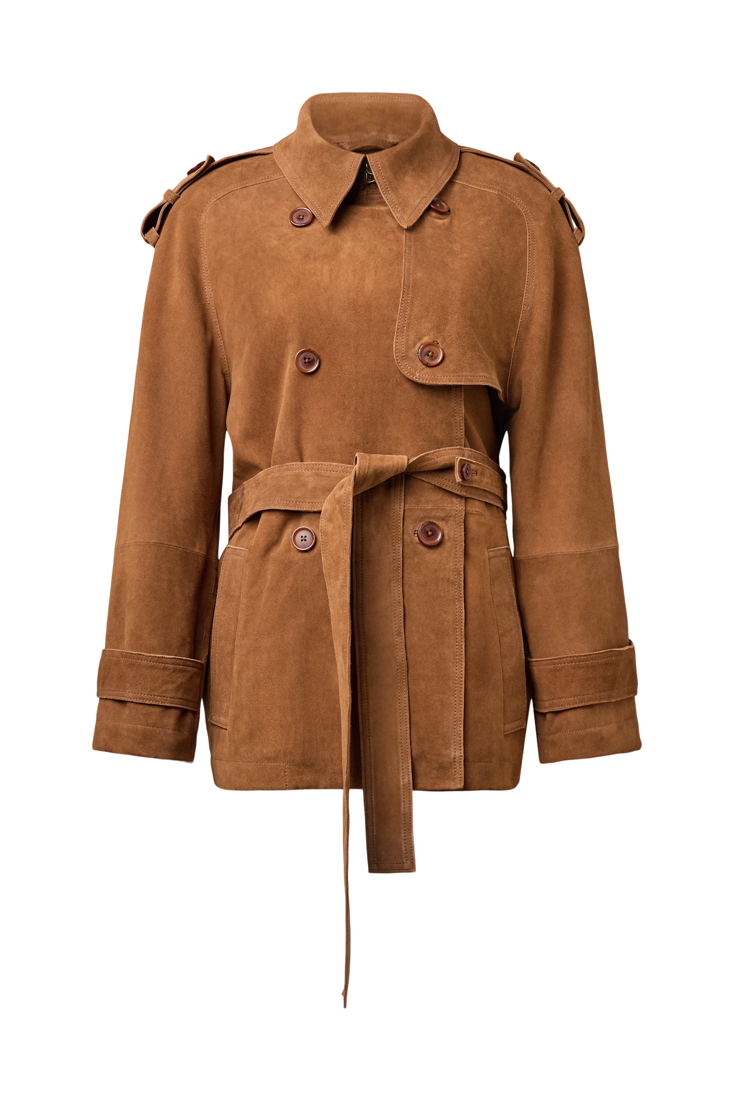 PENLEY - Short matte suede trench coat - women - brown - Freisteller Frontansicht