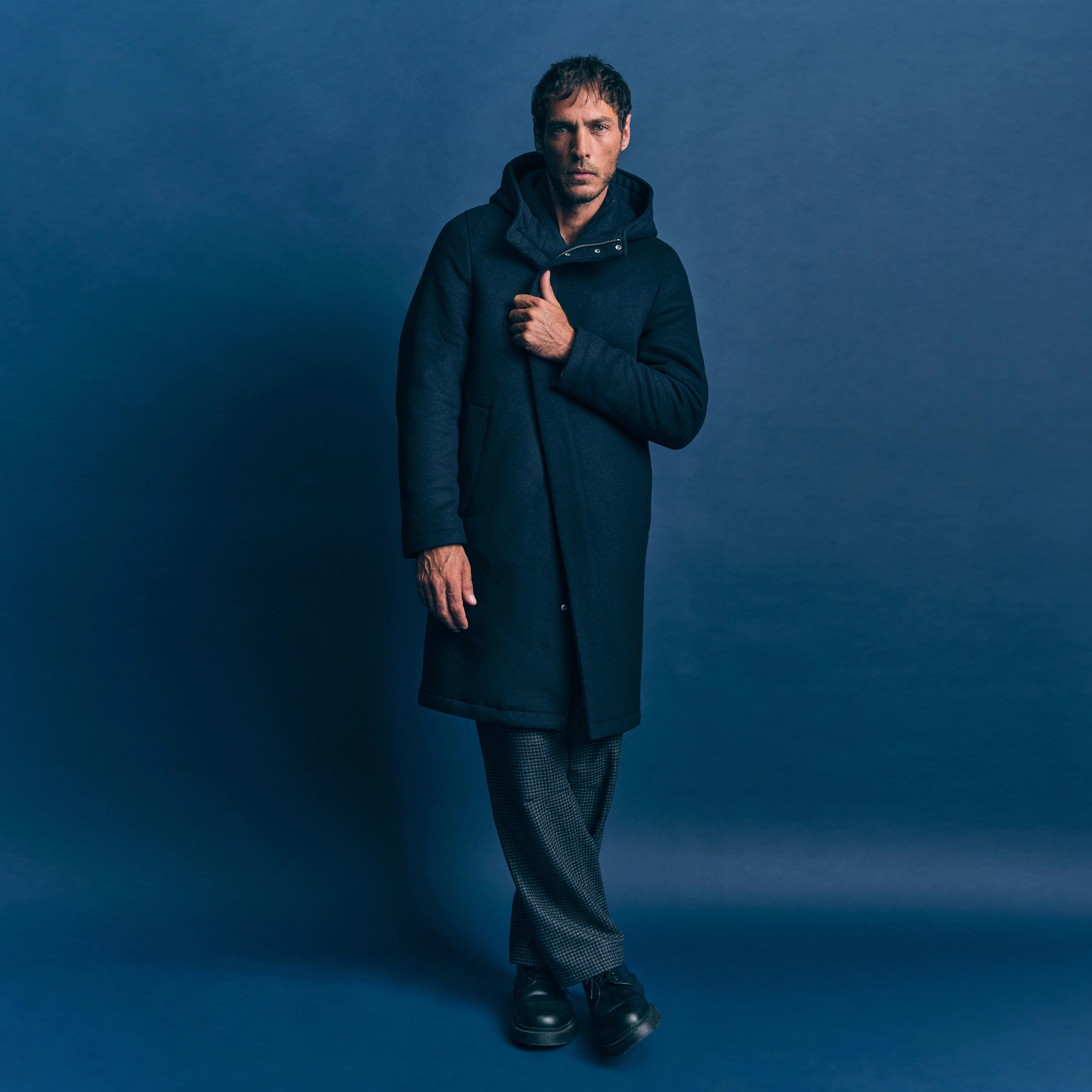 NAUKANO - Mantel mit Kapuze in Flanell - Herren - blau