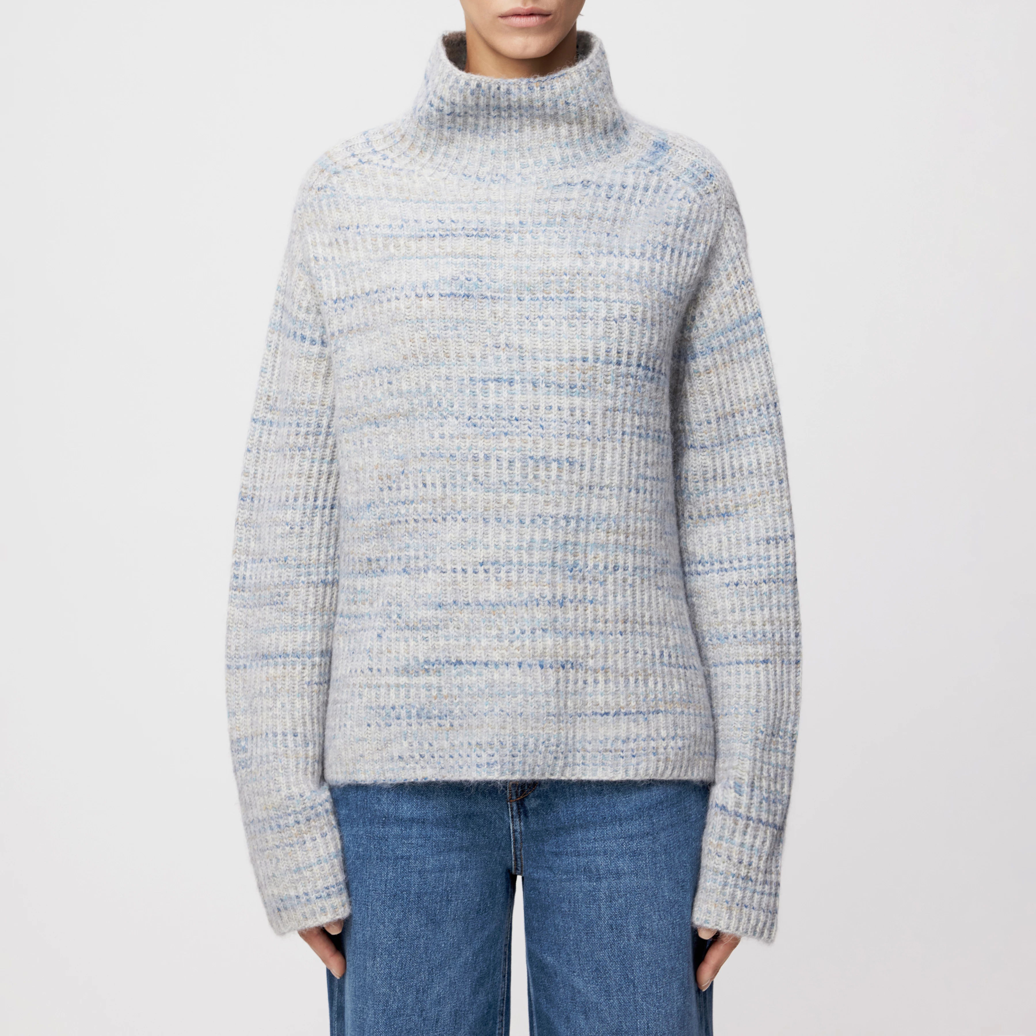 VARISA - Turtleneck sweater in printed wool blend yarn - women - blue - Frontansicht