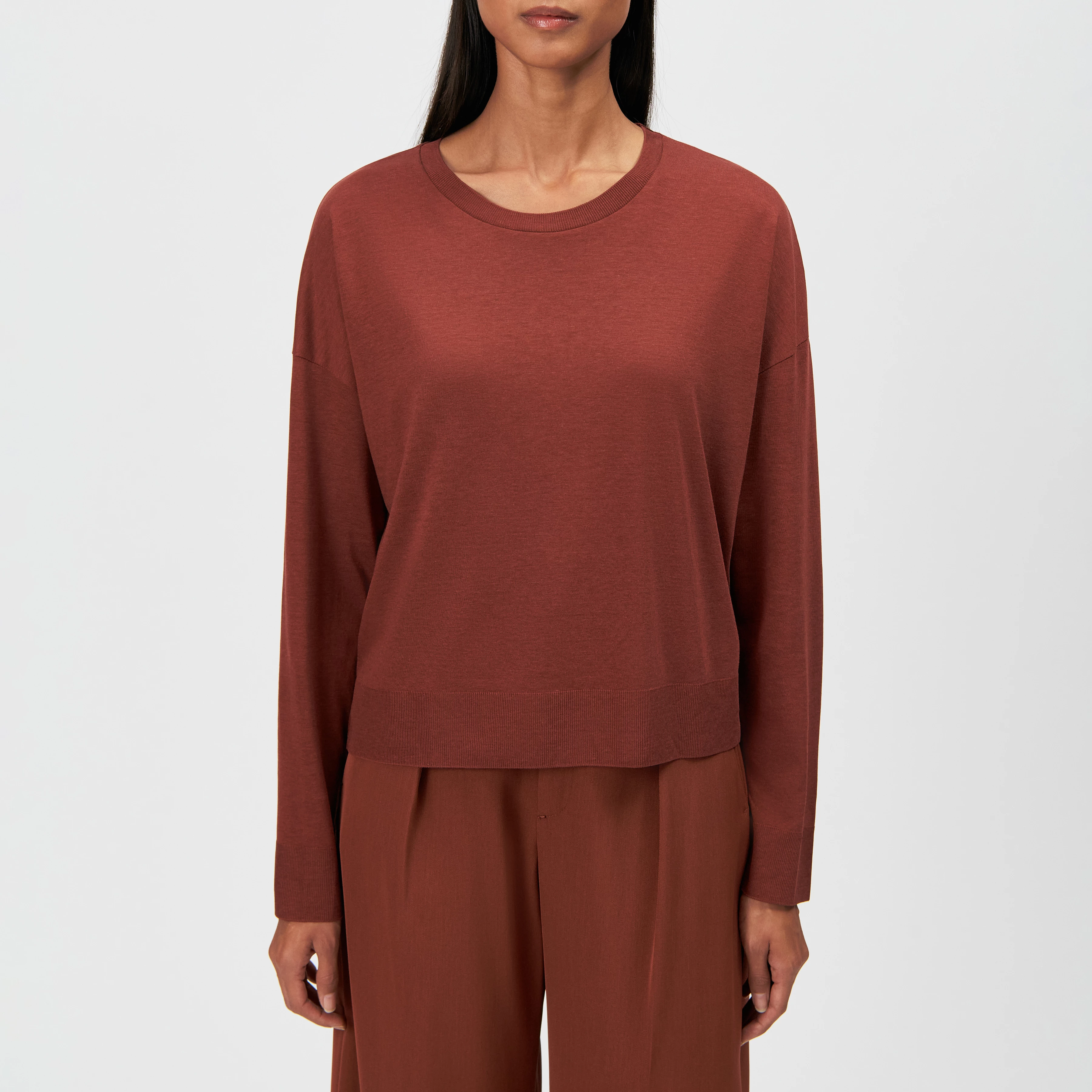 CESIDIE - Long-sleeve crew neck in jersey blend - women - red - Frontansicht