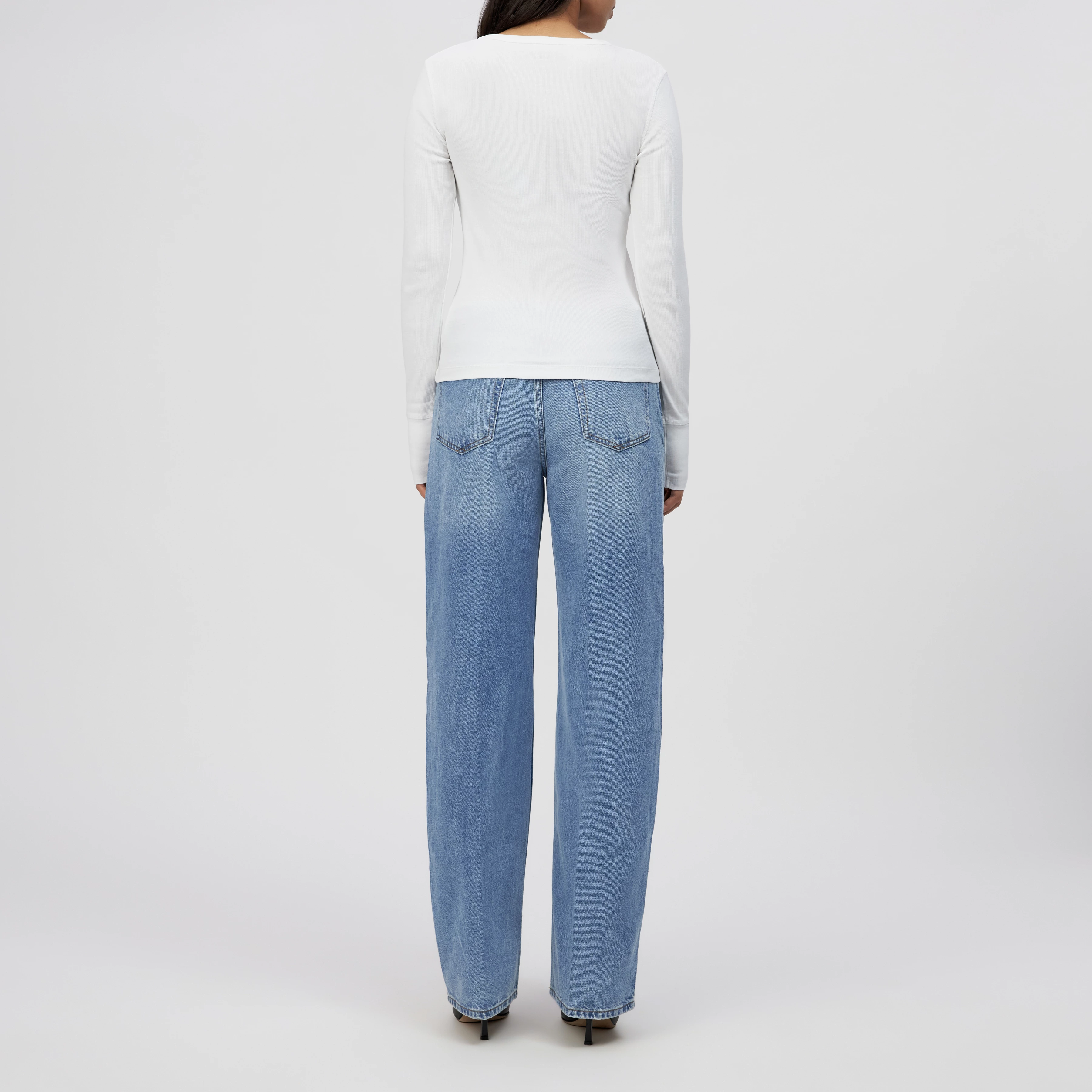 NURIT - Slim fit long-sleeved shirt in cotton rib - women - white - Rückansicht