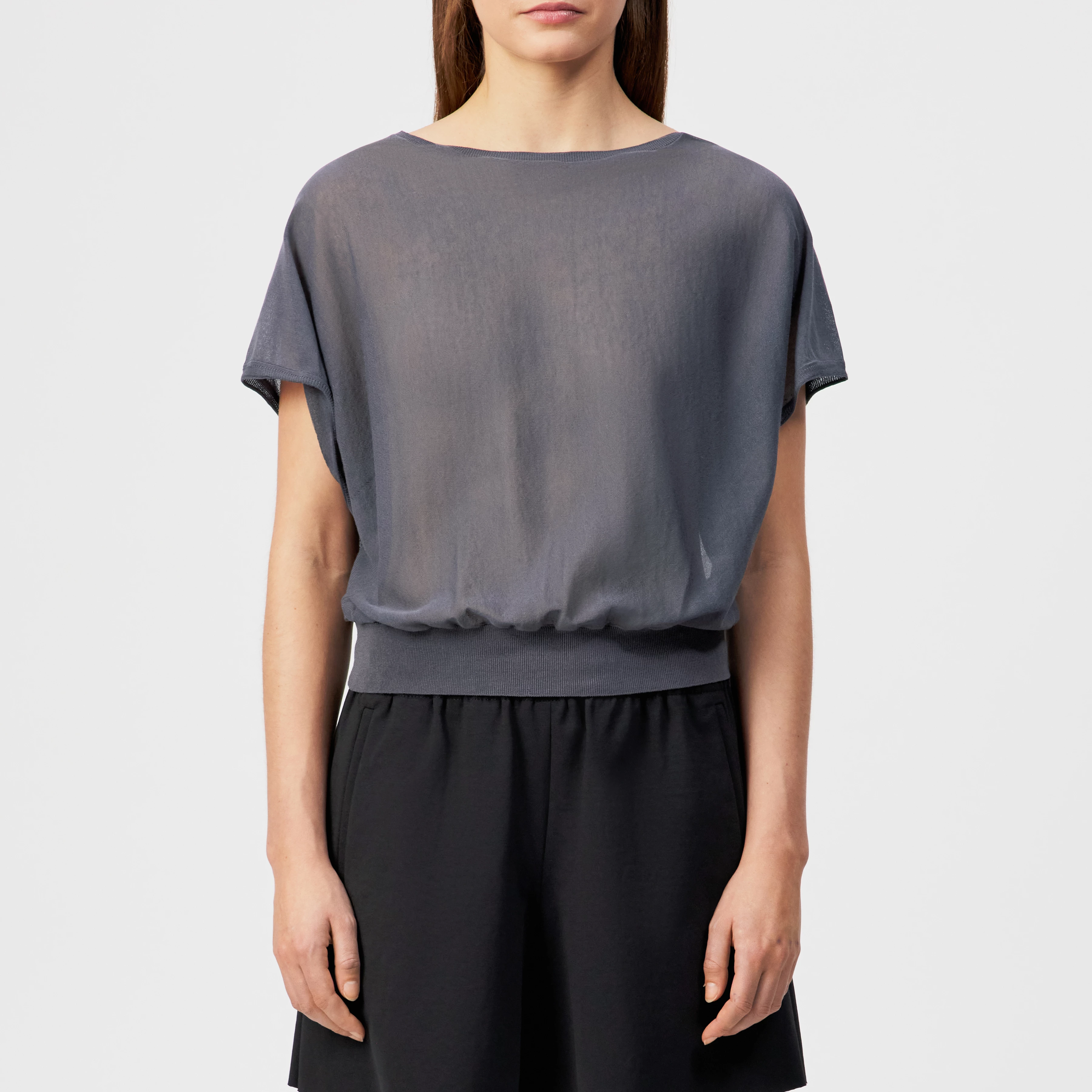GERLOTTA - Oversized T-shirt with boat neckline - women - grey - Frontansicht
