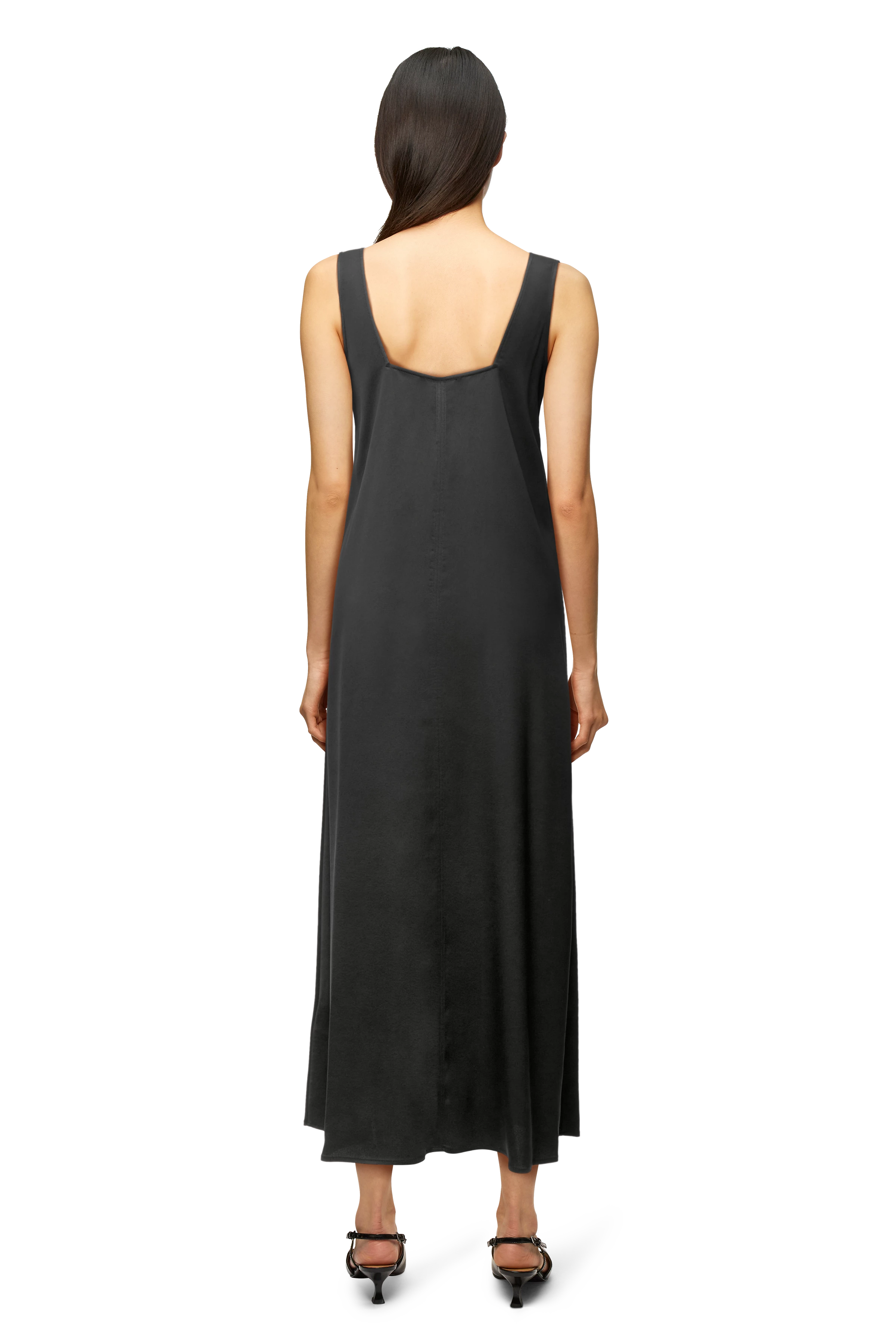 MAEVA - A-line dress with square neckline in satin - women - Natural Aluminium - Rückansicht