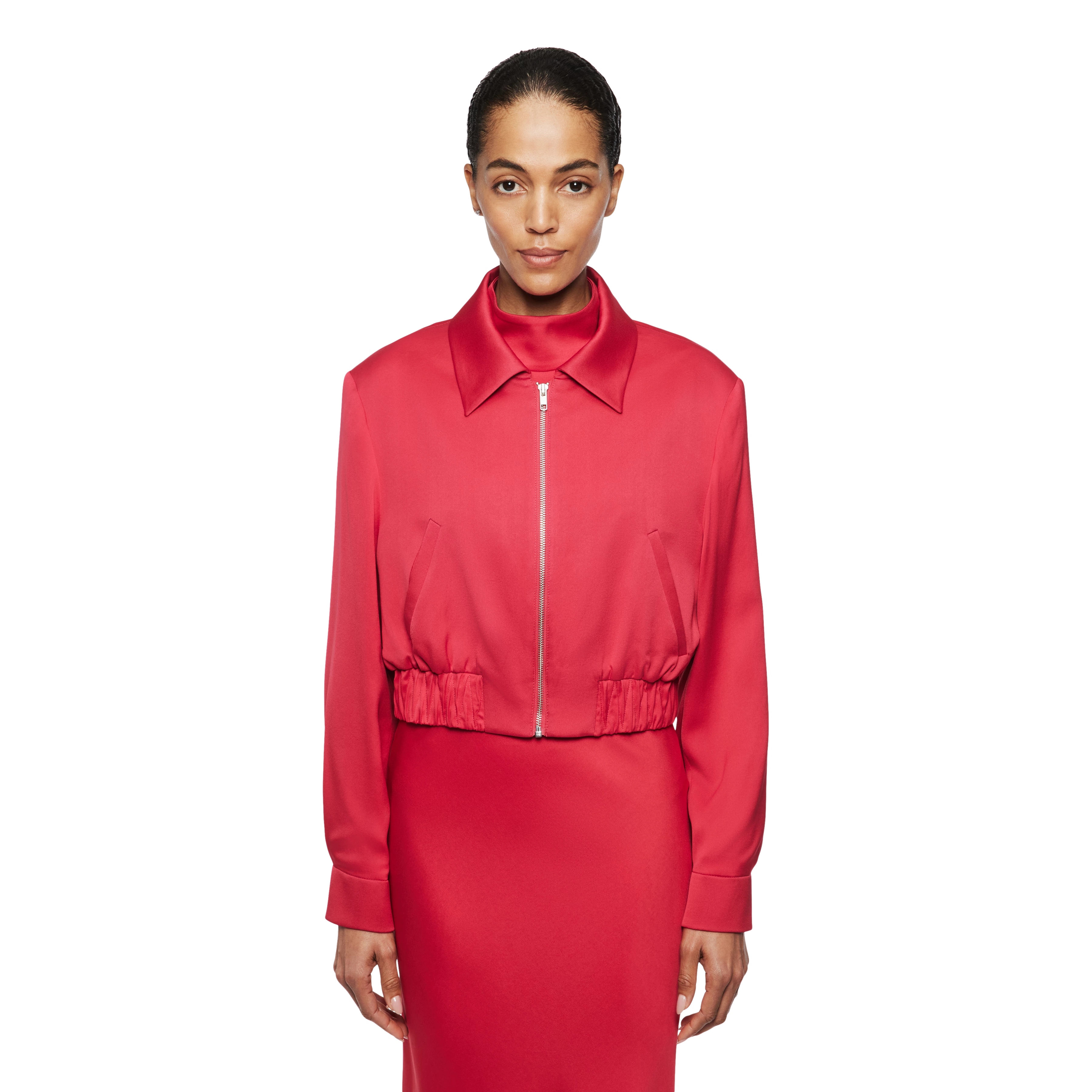 RADWAY - Blouson court en satin - women - rouge - Frontansicht