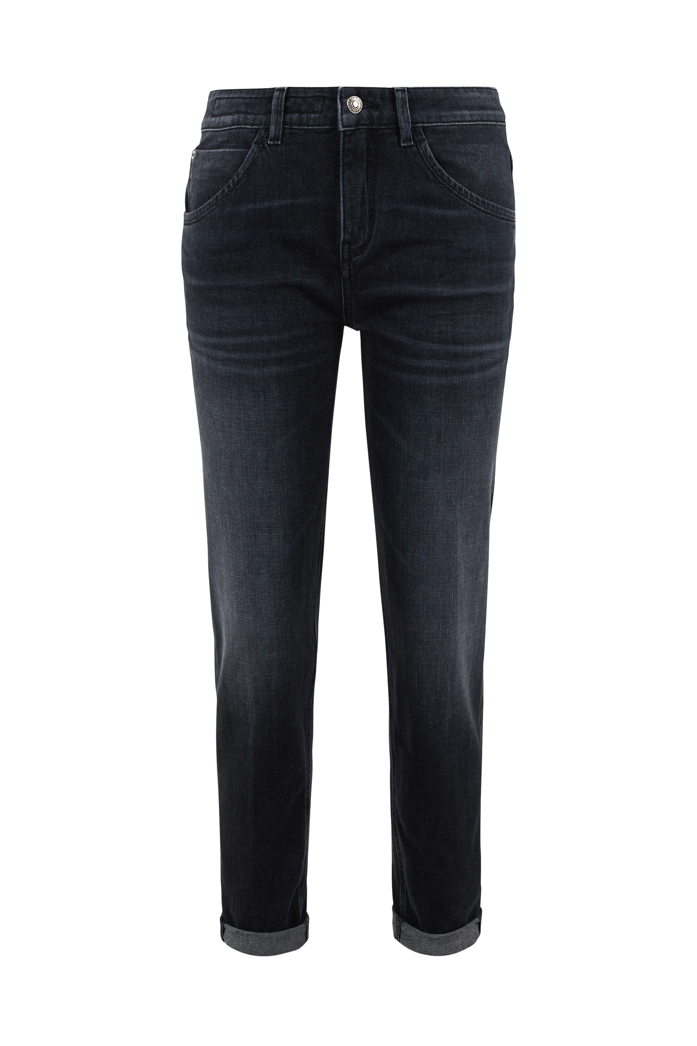 girlfriend jeans with rolled hem in soft-touch denim