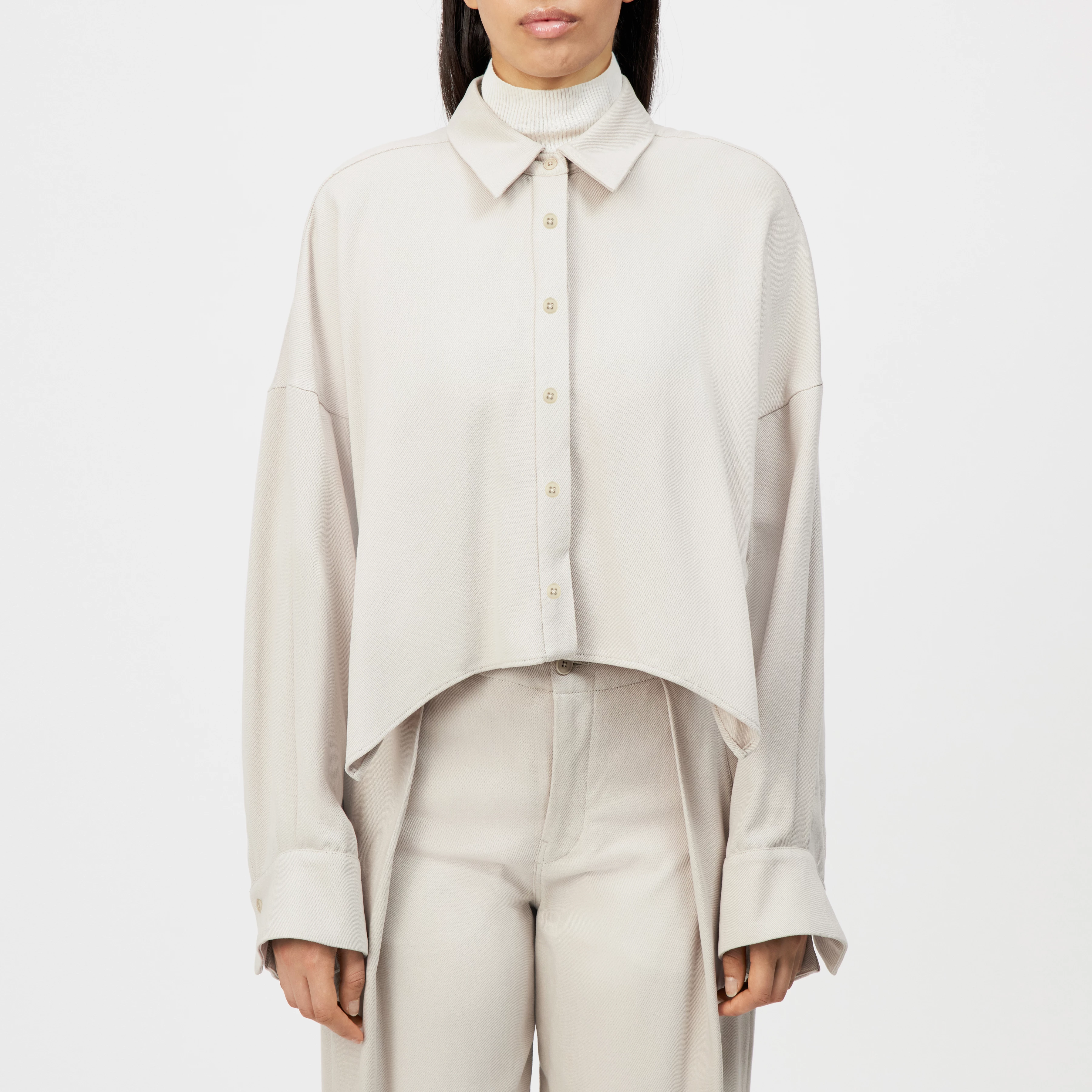 OSHIA - Oversized skjortebluse i lyocell - women - beige - Frontansicht