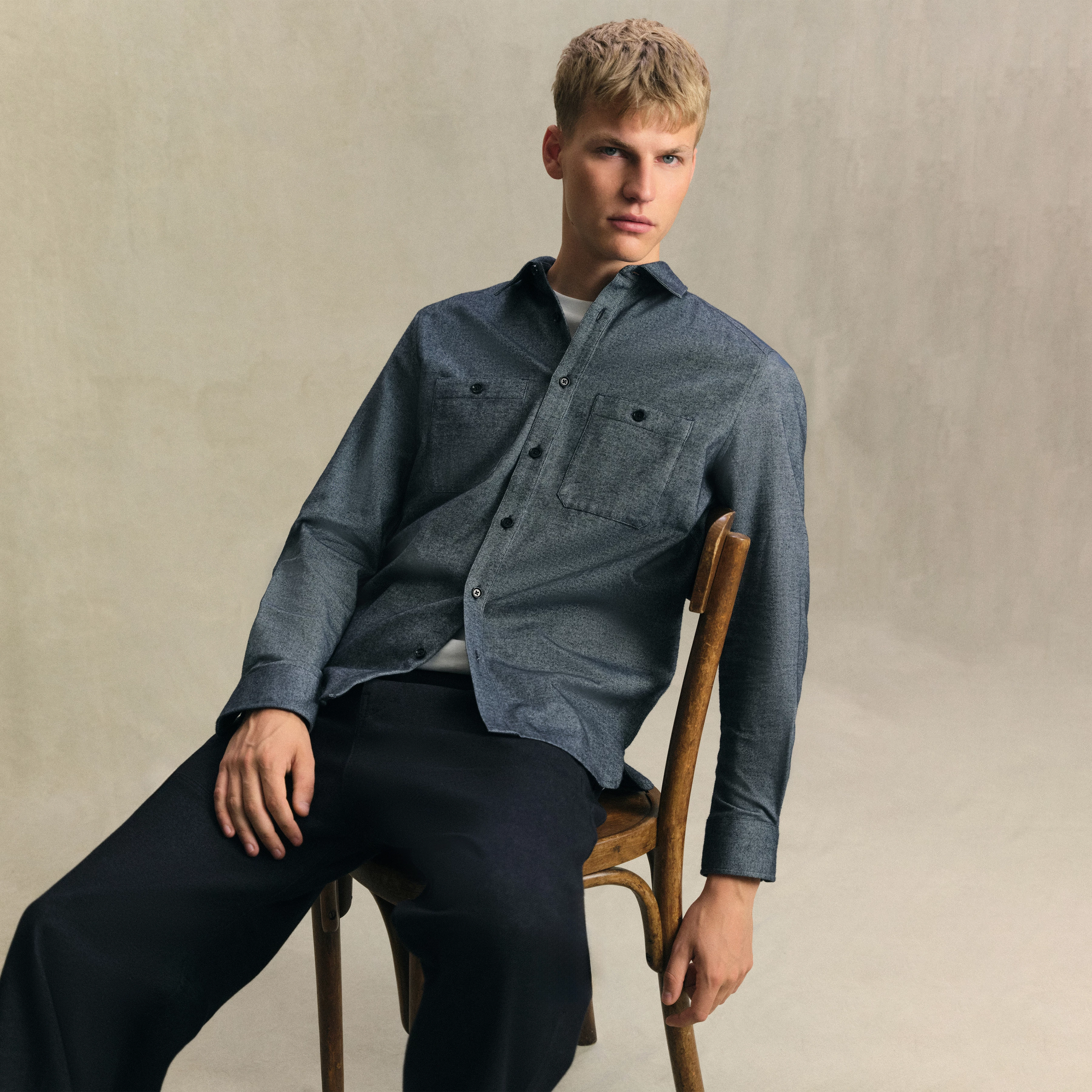 NOWEN_D - Work Wear Inspired Shirt in angerautem Flanell - Herren - blau