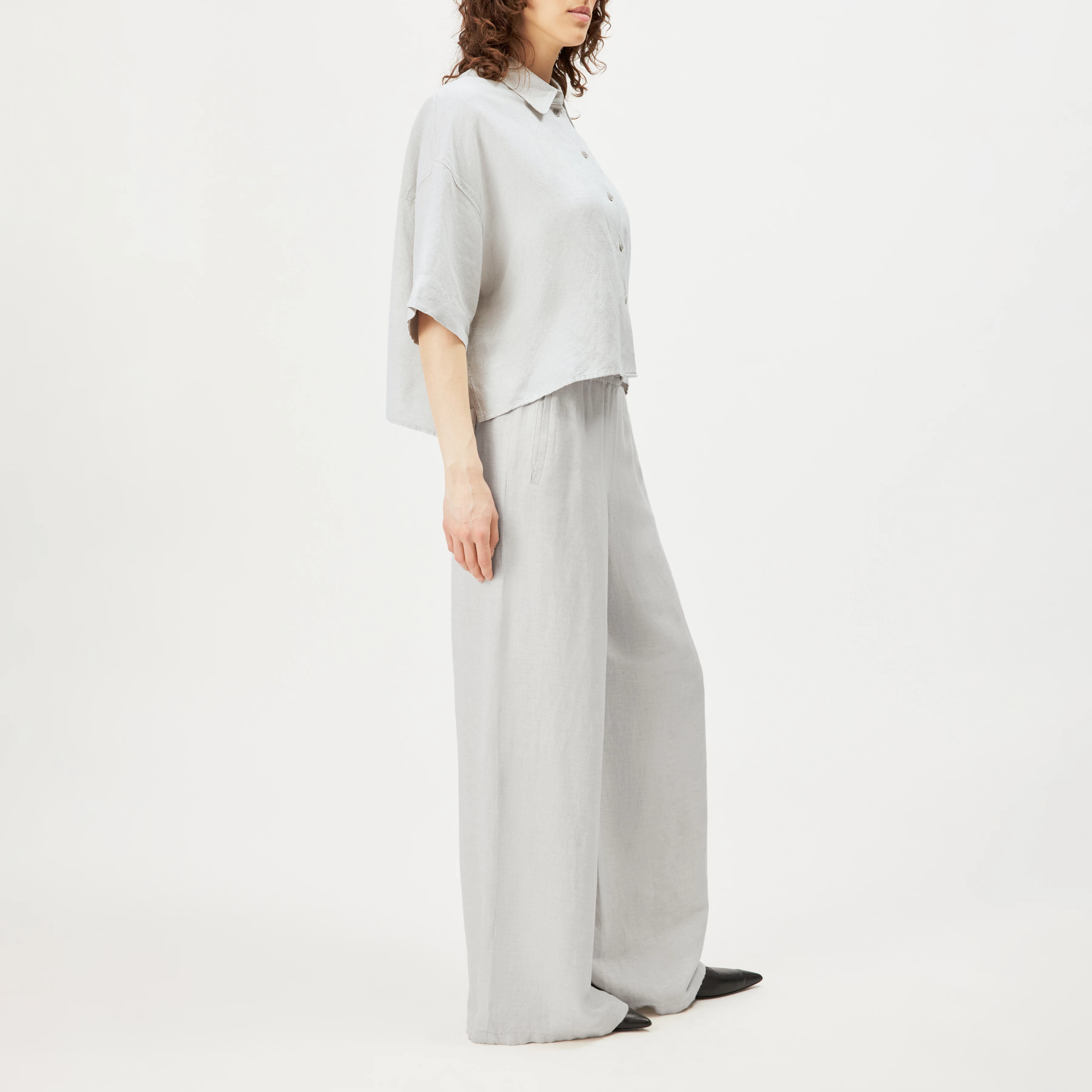 YARIKA - Boxy oversized linen-blend shirt blouse - women - grey - Seitenansicht