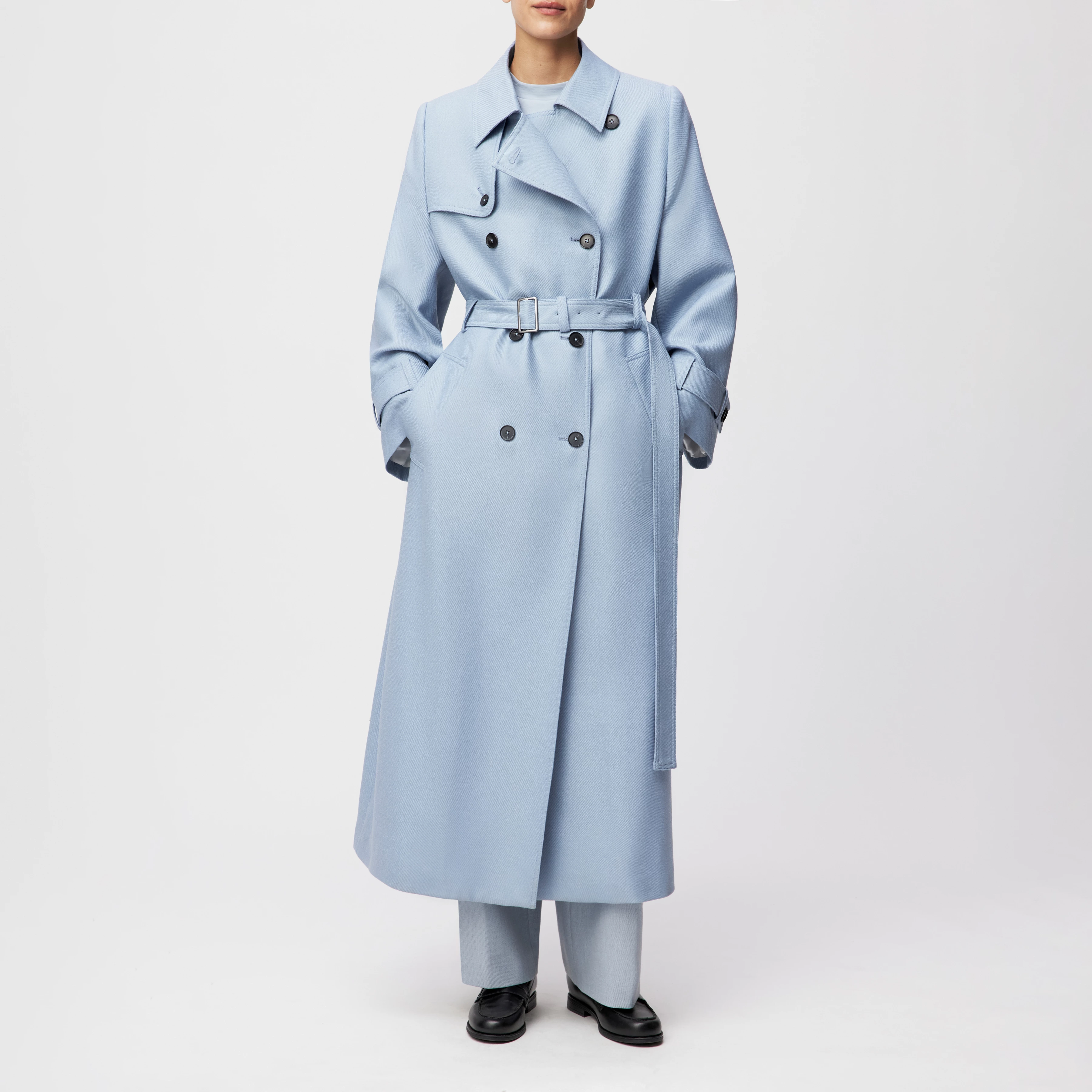 ALVINGTON - Trenchcoat in Schurwolle - Damen - blau - Ganzkörper-Frontansicht
