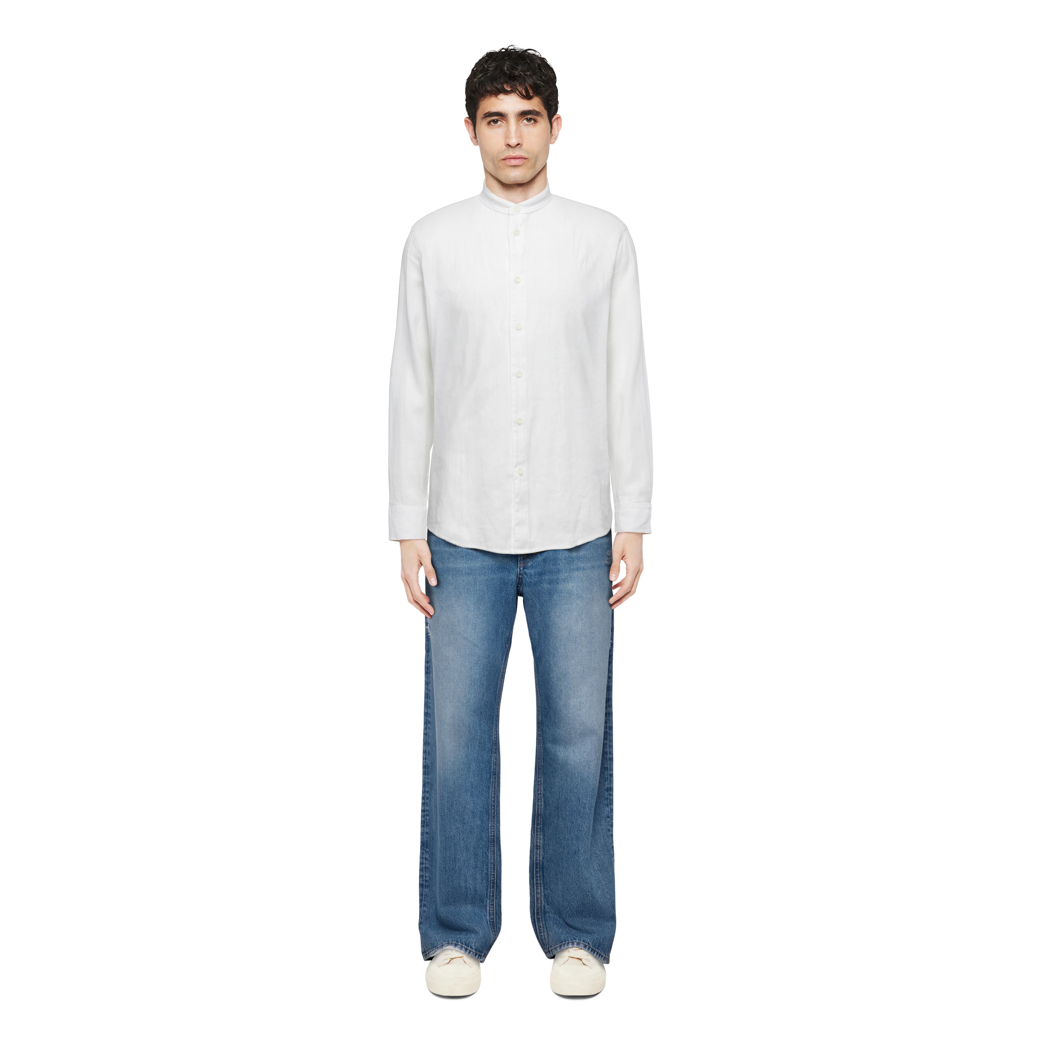 TALOC - Chemise à col montant en mélange lin et coton - men - blanc - Ganzkörper-Frontansicht