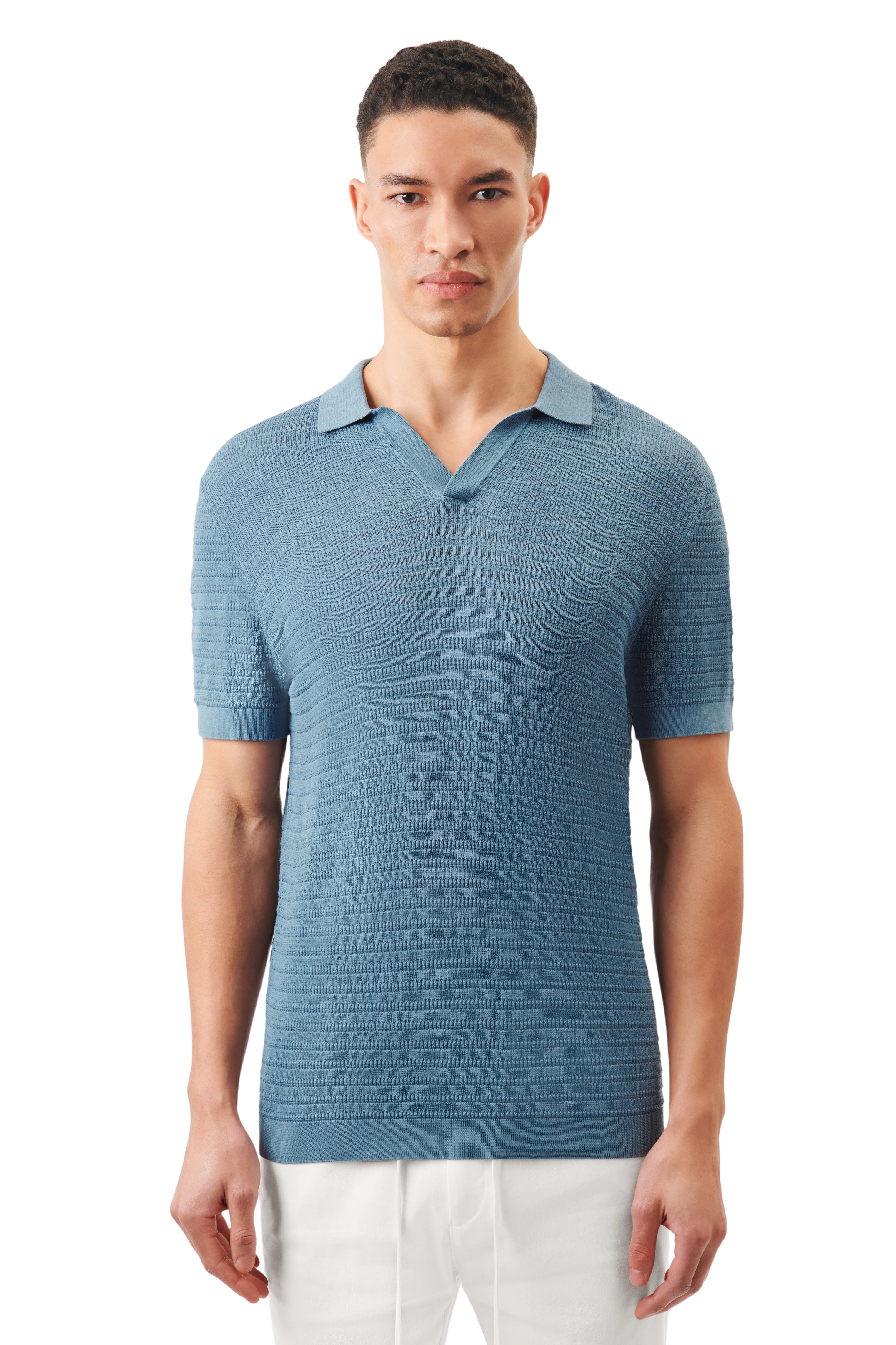 BRAIAN - Strick-Polo in mercerisierter Baumwolle - Herren - blau - Frontansicht